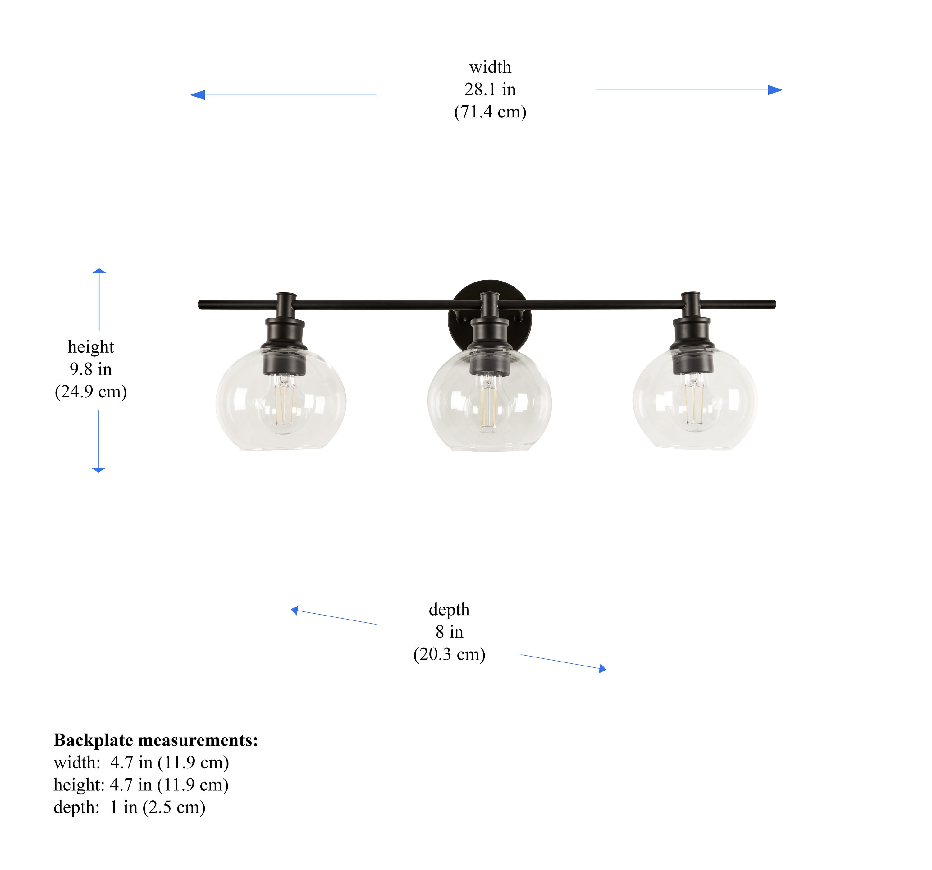 Bennett Lighting Orion 28.2-in 3-Light Black Farmhouse Vanity Light in ...