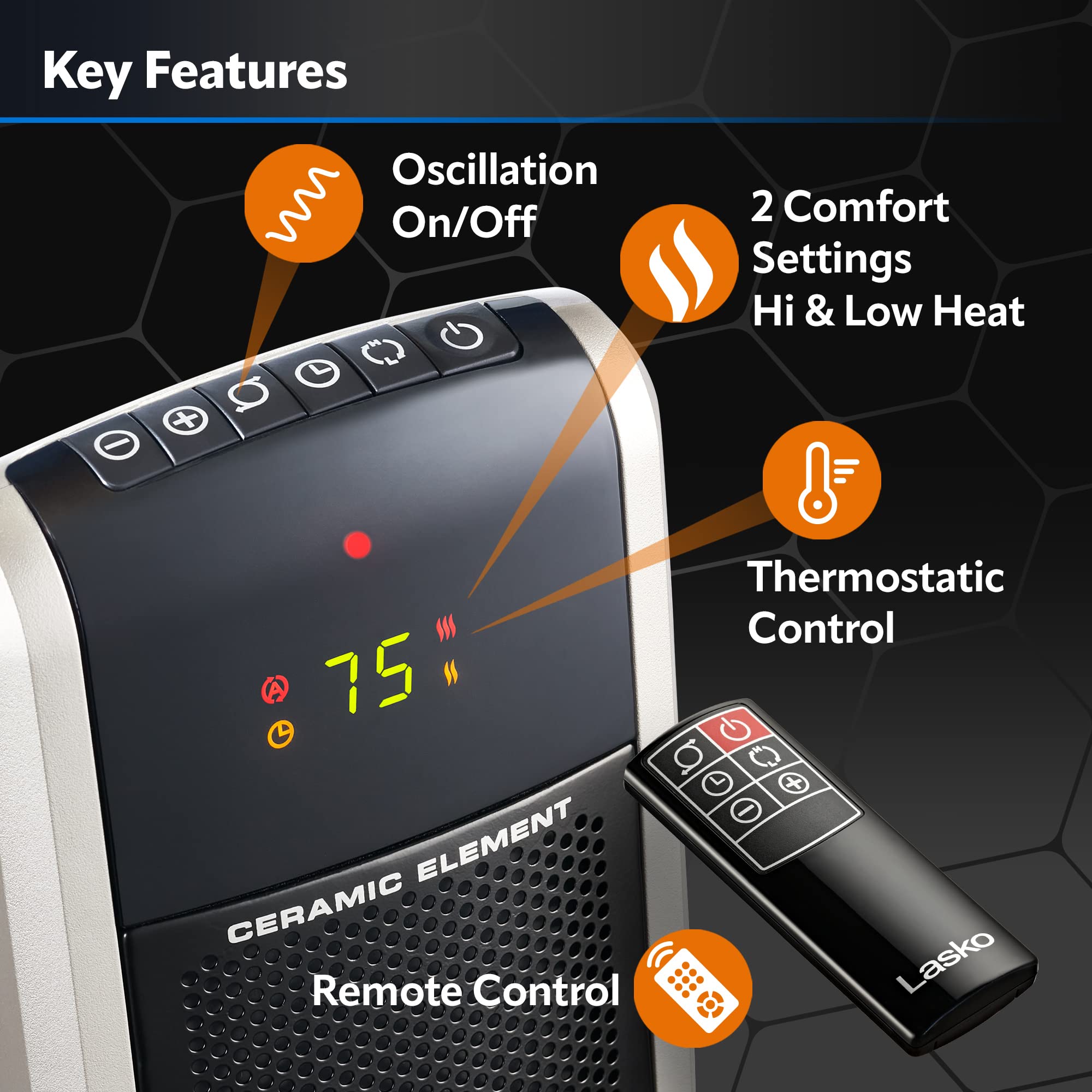 LASKO 5586 29-inch Digital Oscillating Ceramic Tower Heater 1500W