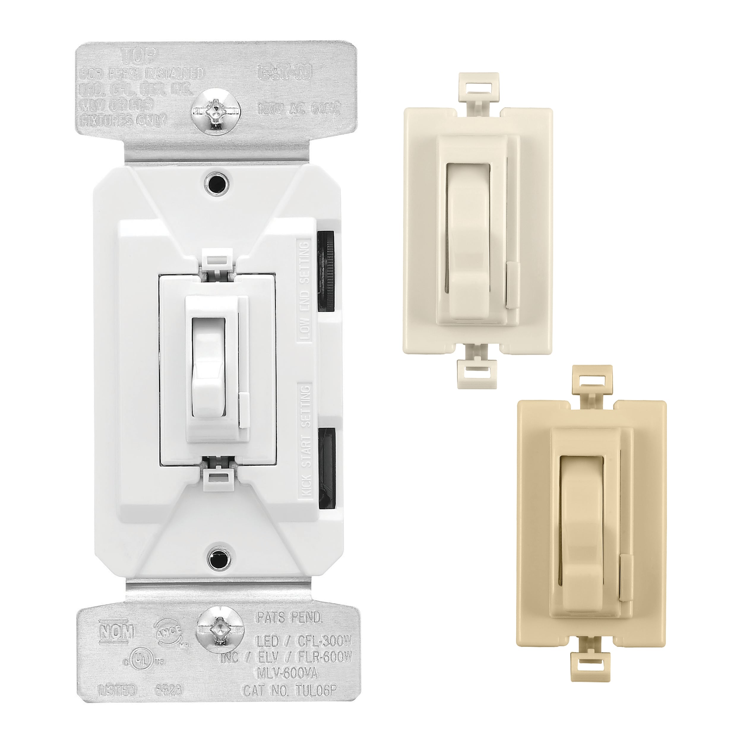 Eaton Universal Single-pole/3-way LED Toggle Light Dimmer, White/Light  Almond/Ivory in the Light Dimmers department at