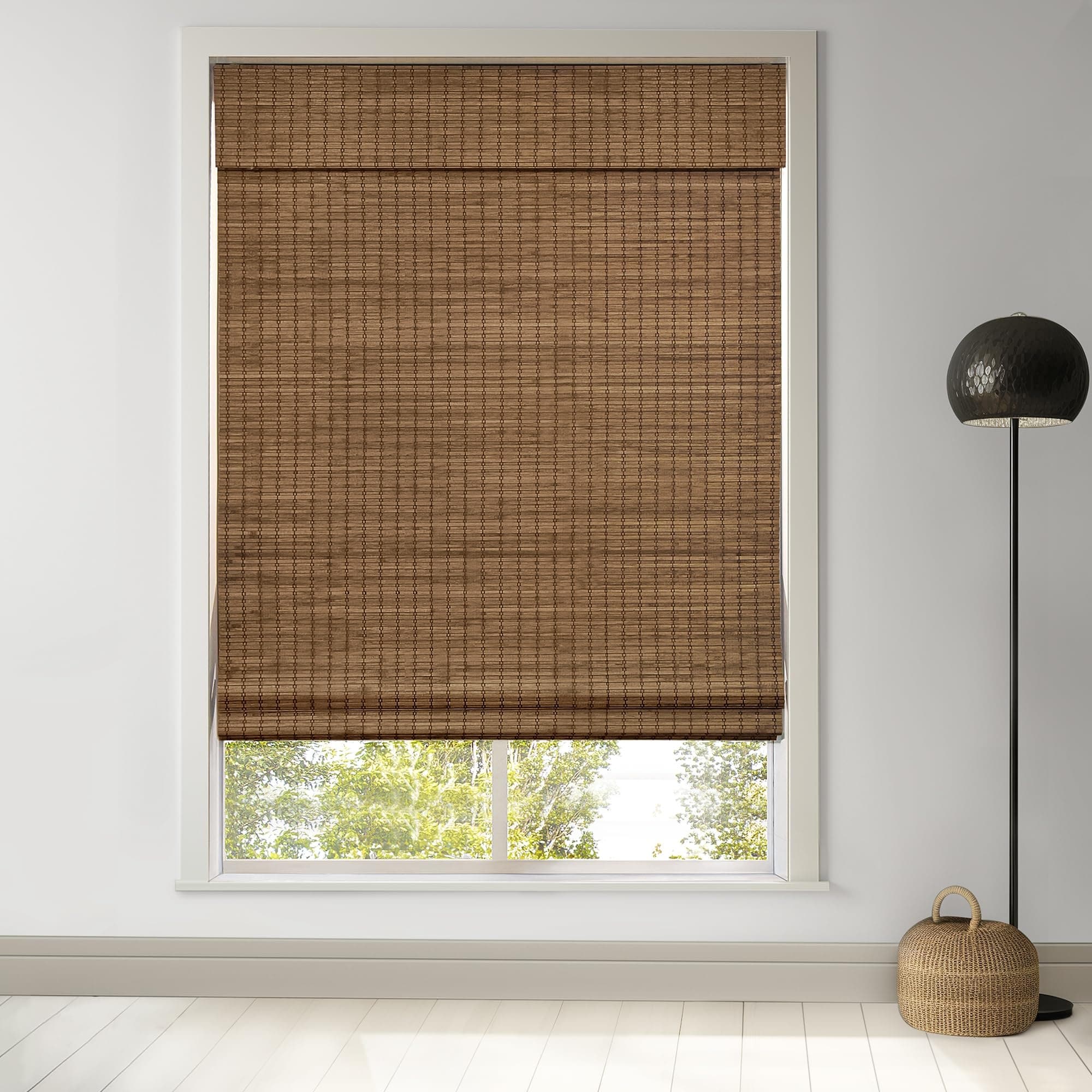 Numhew 34.5in W Cordless Bamboo Semi Opaque Roman Shades Highfield Teak Window Blinds