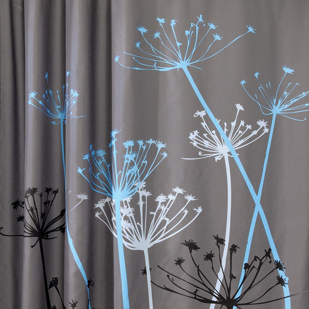 interDesign 37221 72-in L Gray/Blue Thistle Floral Mildew Resistant Polyester Shower Curtain