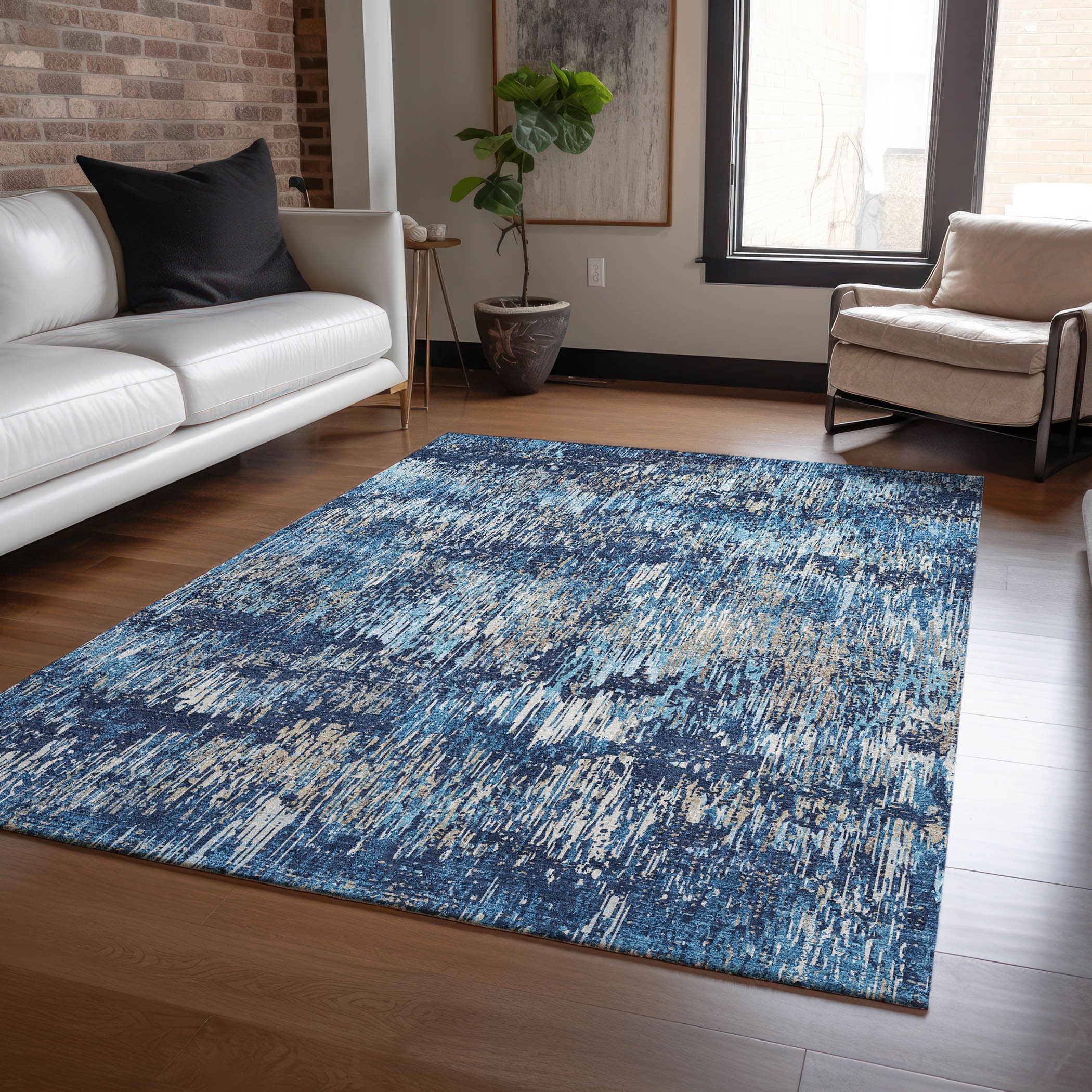 Addison Rugs ACN1380NA3X5 Chantille ACN1380NA 3 x 5 (ft) Polyester Navy Rectangular Indoor/Outdoor Geometric Machine washable Area rug