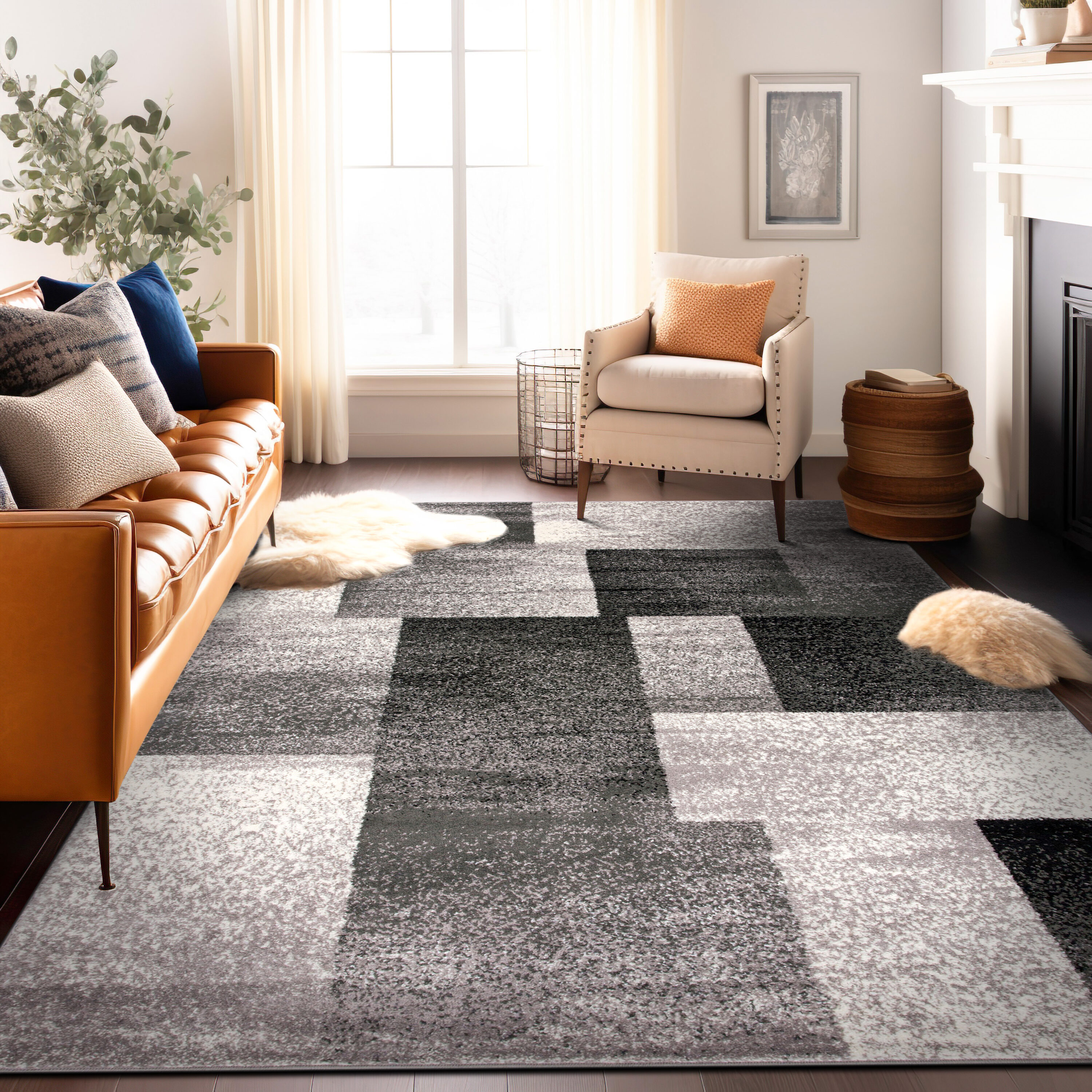 World Rug Gallery 956GRAY5X7 Arizona 5 x 7 (ft) Loomed Polypropylene Gray Rectangular Indoor Distressed/Overdyed Mid-Century Modern Area rug