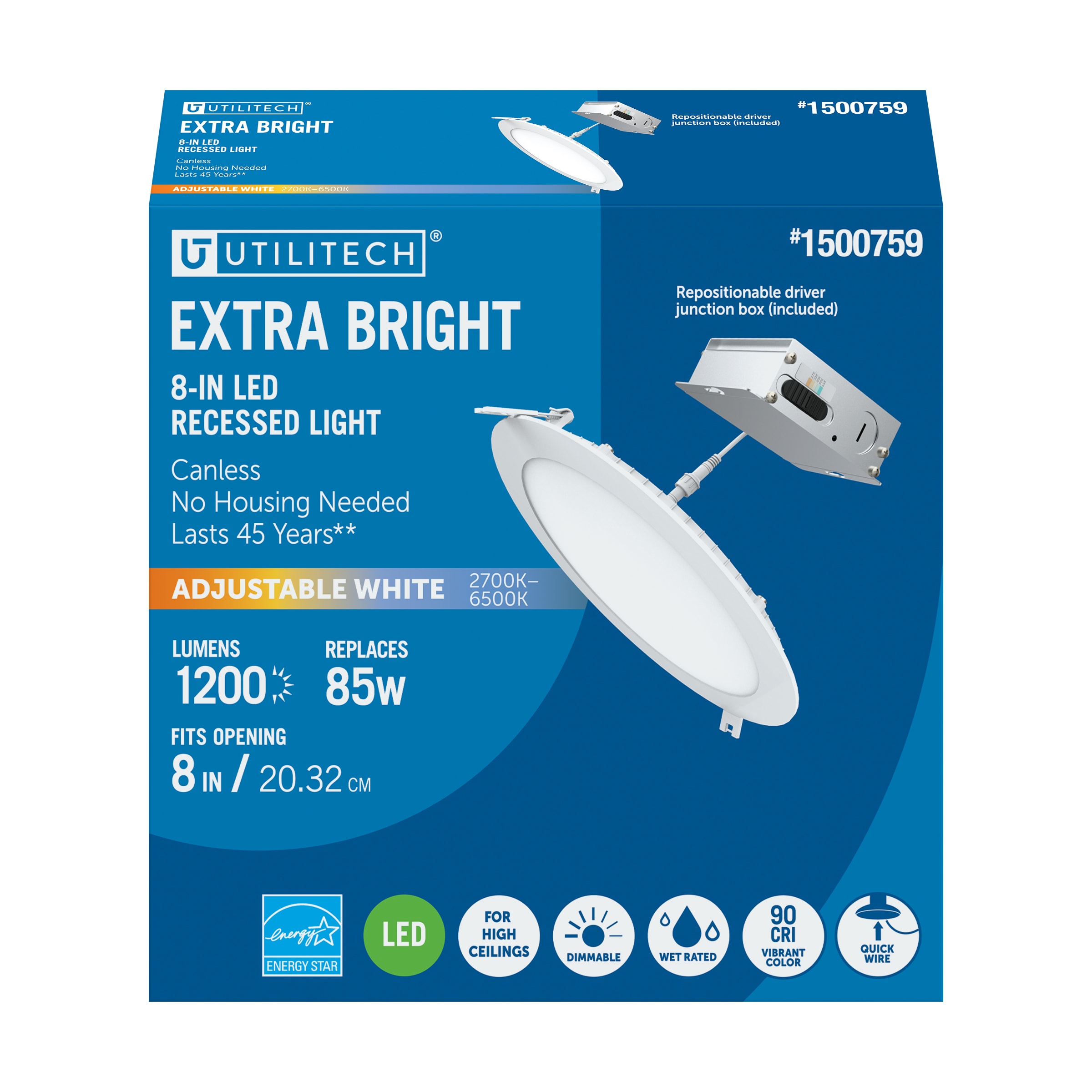 Utilitech High Output Color Choice White 8-in 1200-Lumen Switchable White  Round Dimmable LED Canless Recessed Downlight in the Recessed Downlights  department at