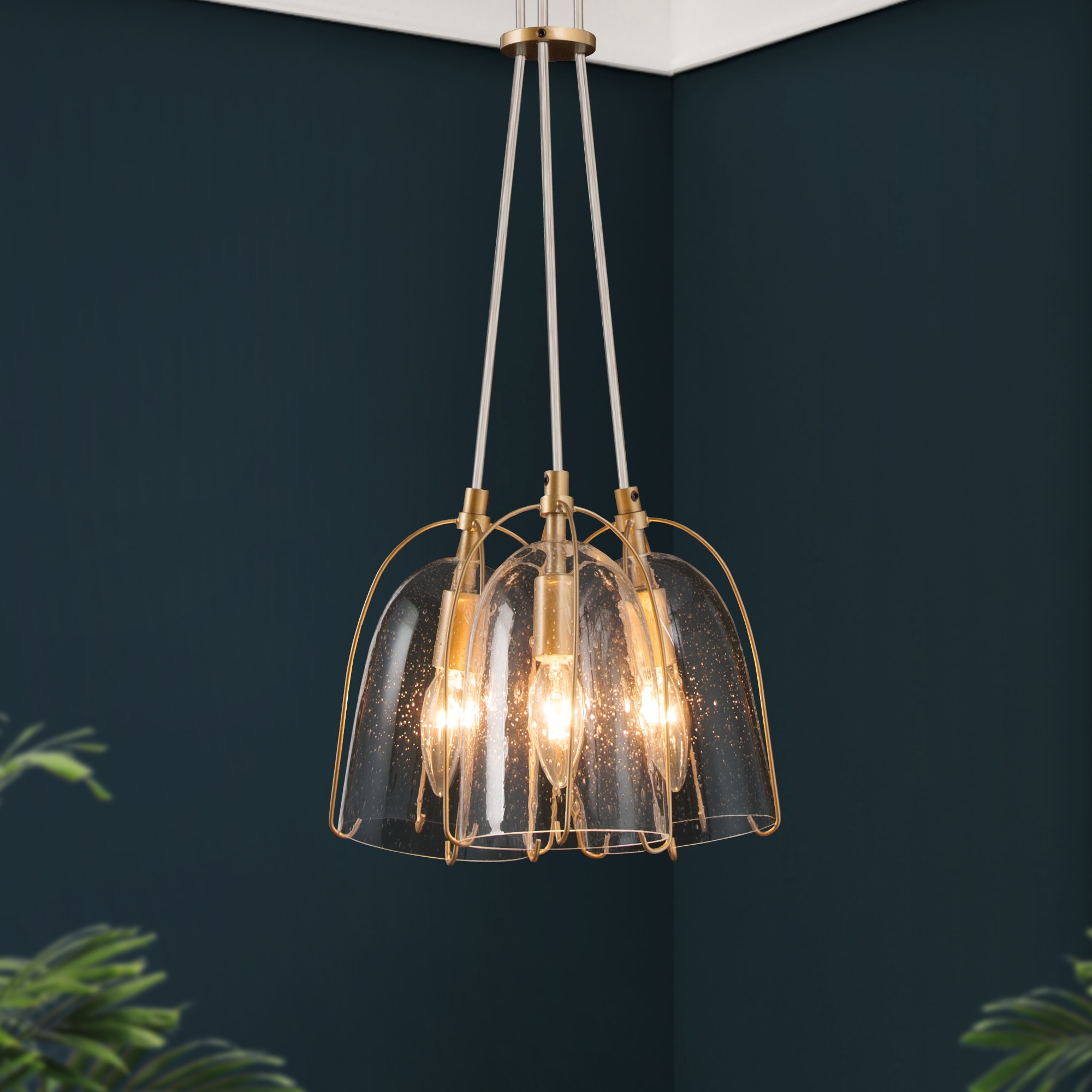 Uolfin FBARVI-LWS23827-I7 3 -Light Matte Gold with Cluster Shape Modern/contemporary Seeded glass Cylinder Small Hanging Pendant light