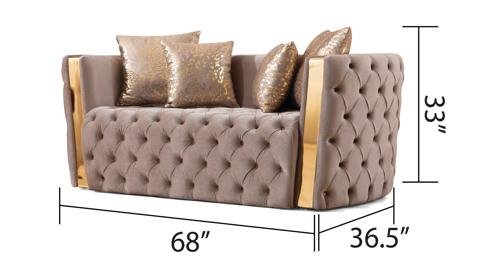 Black Velvet Tufted Loveseat with Gold Accents and Solid Wood Frame