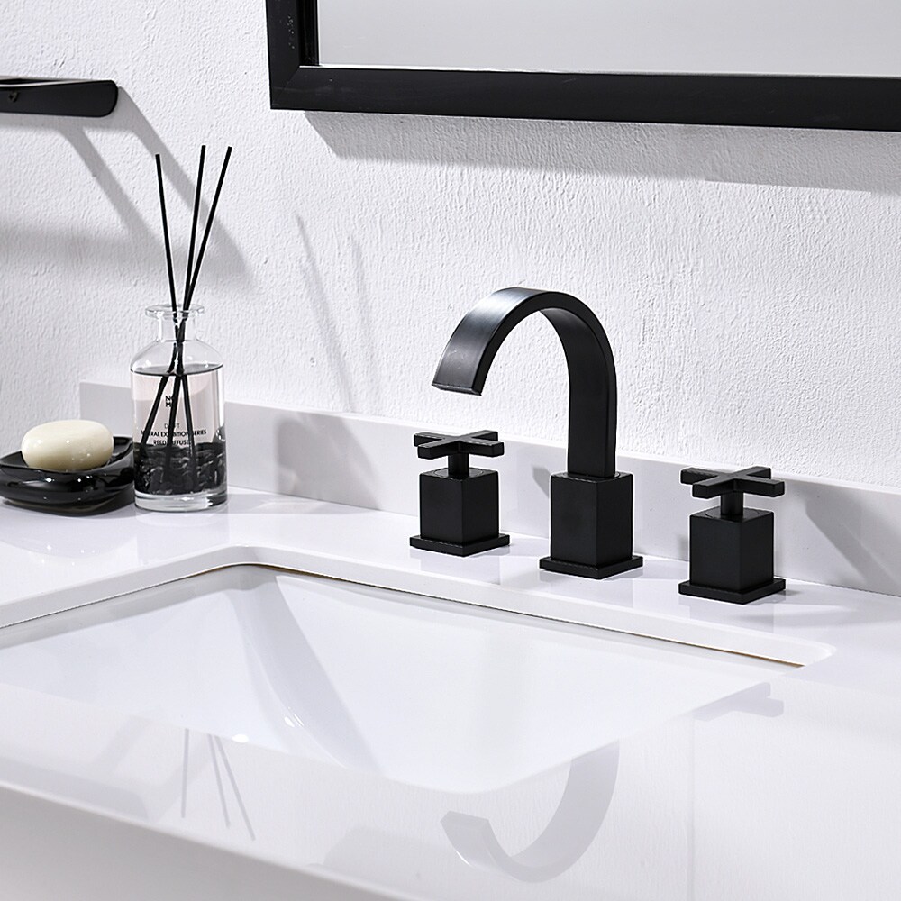 Phiestina Matte Black 2-handle 8-in widespread WaterSense Bathroom Sink Faucet with Drain