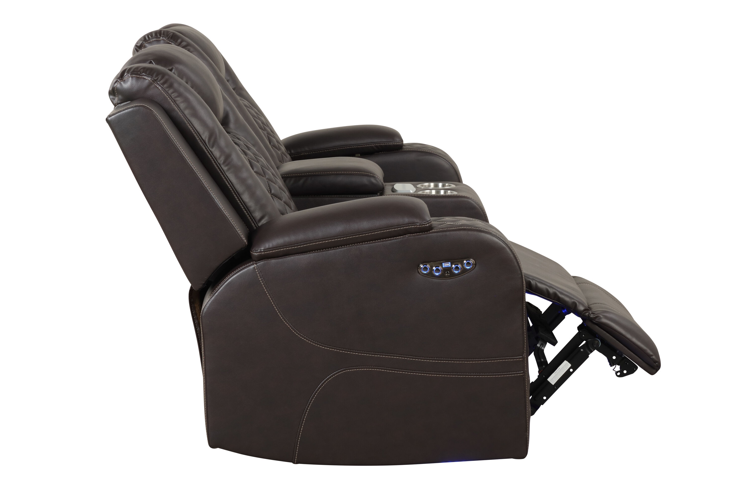 Brown Faux Leather Power Reclining Loveseat with LED Lights