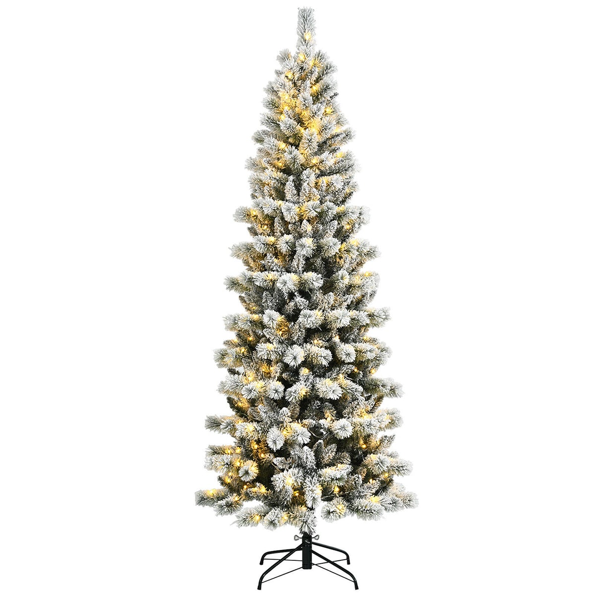 Forclover HYFASDCM30 7.5-ft Pre-lit Flocked White Artificial Christmas Tree with Yellow LED Lights