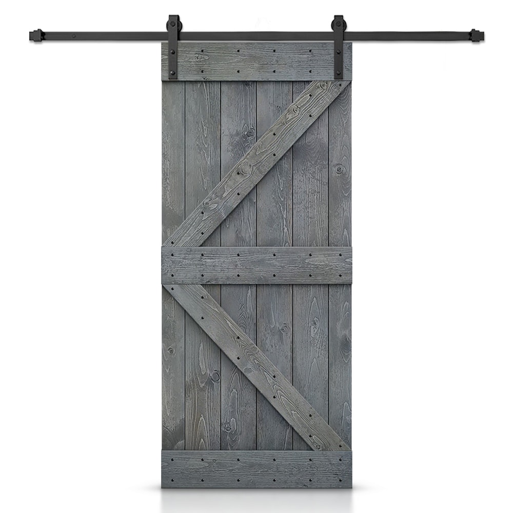CALHOME S11-MK-72+K20G 20-in x 84-in Gray Knotty pine Wood Solid core Single Barn Door (Hardware Included)