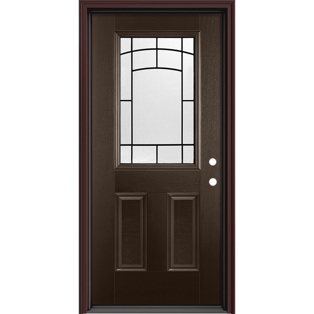 Masonite 631858 Brooklyn 36-in x 80-in x 4-9/16-in Fiberglass 3/4 lite Right-hand inswing Evergreen Painted Prehung Slab Front Door with Brickmould Solid core
