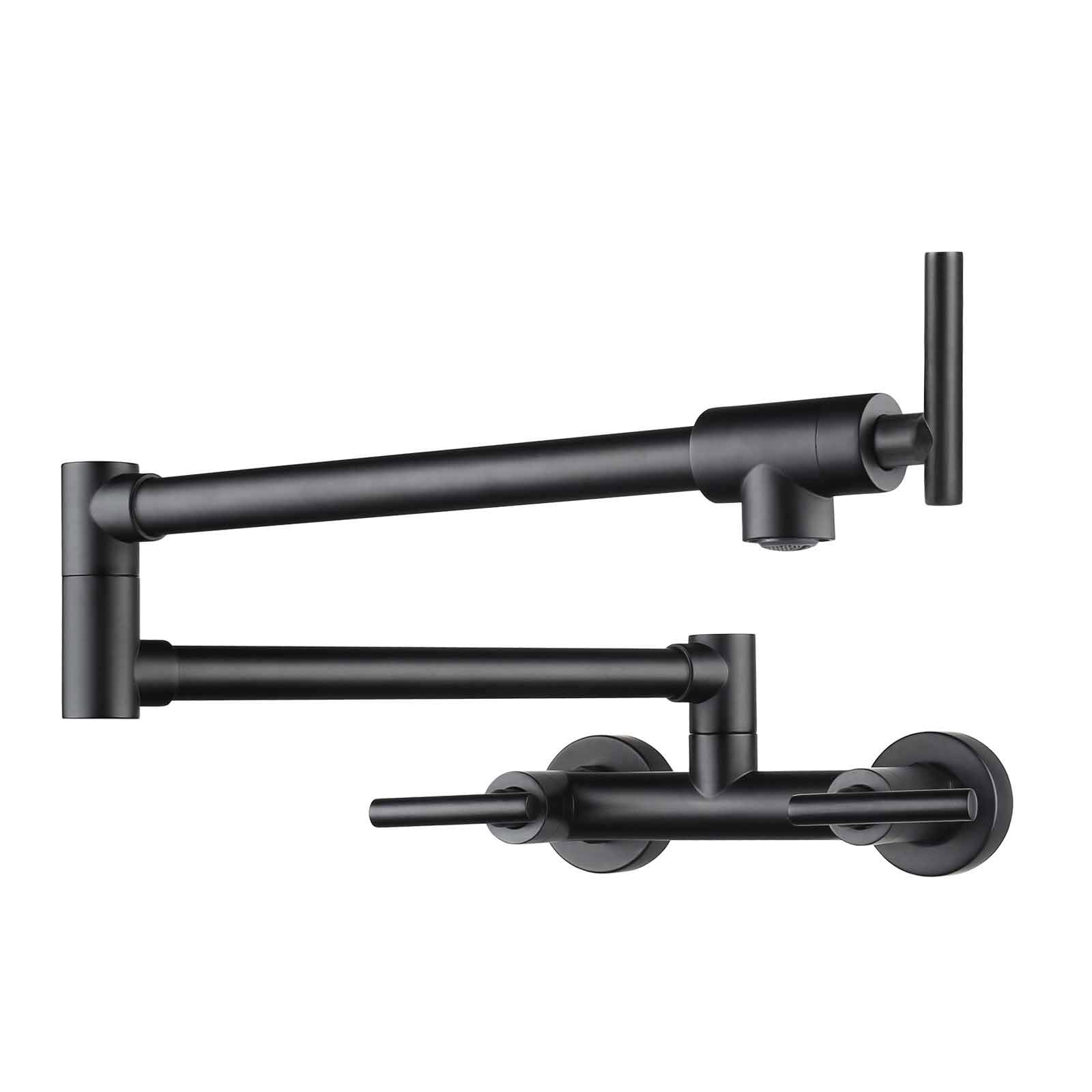 ALEASHA Wall Mounted Brass Pot Filler Folding Faucet with Double Joint Swing Arms and Hot Cold Water in Matte Black