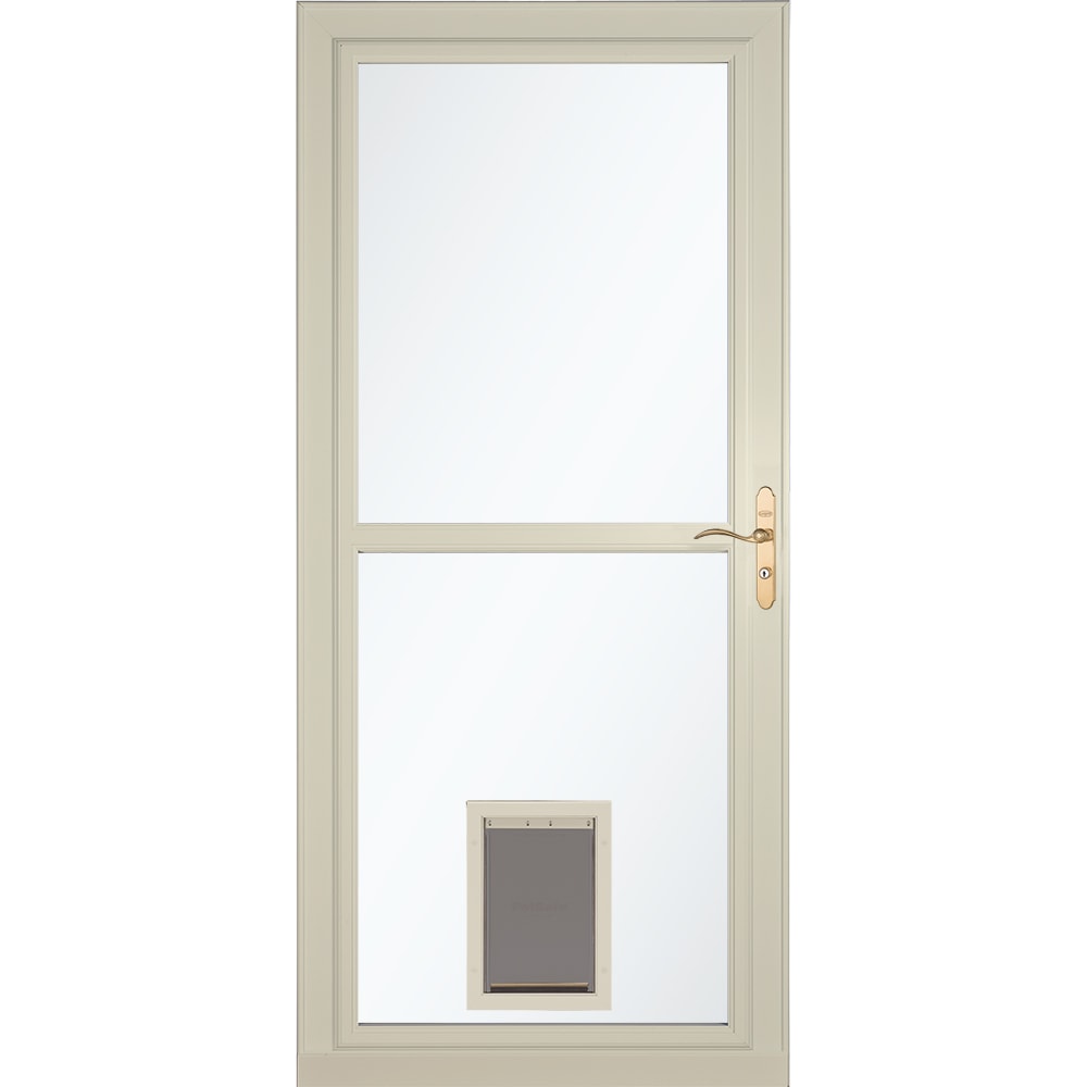 LARSON Tradewinds Selection Pet Door 36-in x 81-in Almond Full-view Retractable Screen Aluminum Storm Door with Polished Brass Handle in Off-White -  1467908207