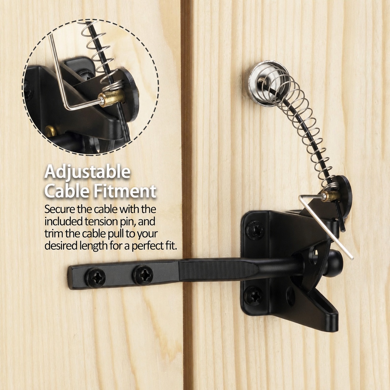 Vrbgify Self Locking Gate Latch with Spring Cable Pull Black Gravity ...