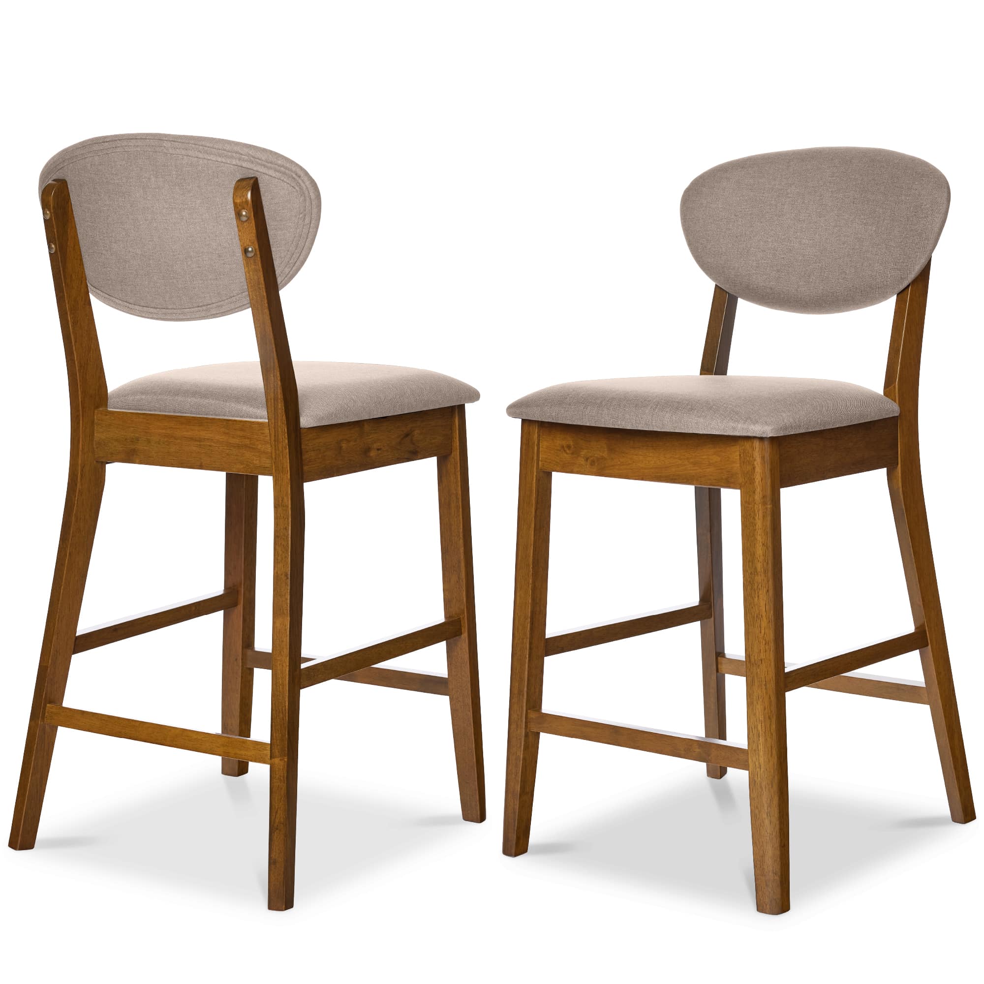 Best Choice Products SKY8453 2-Piece Mid-Century Modern Wood and Upholstered Counter Height Bar Stool Set  Walnut/Gray