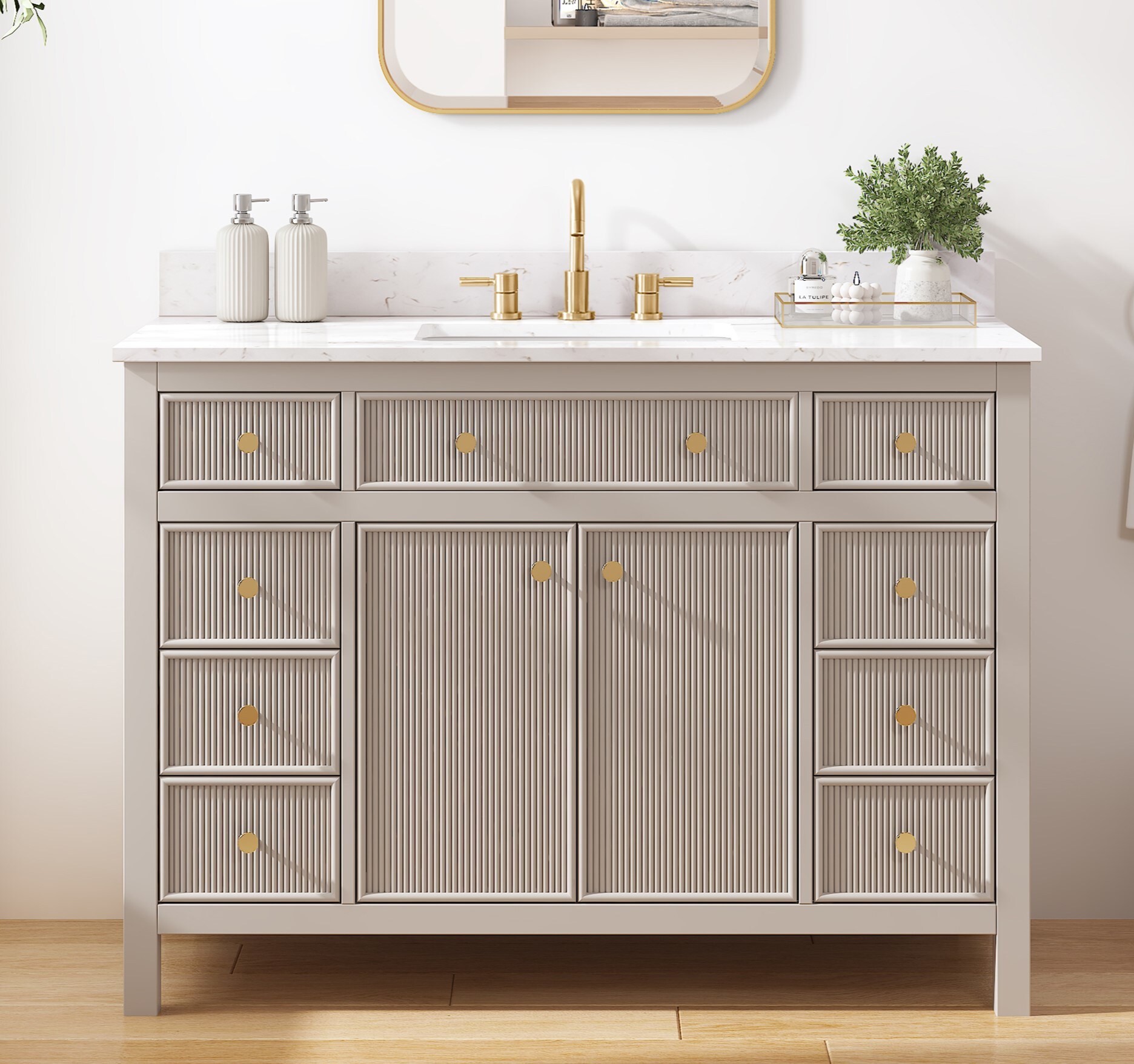allen + roth Sandbanks 48-in Greige Undermount Single Sink Bathroom Vanity with White Engineered Stone Top