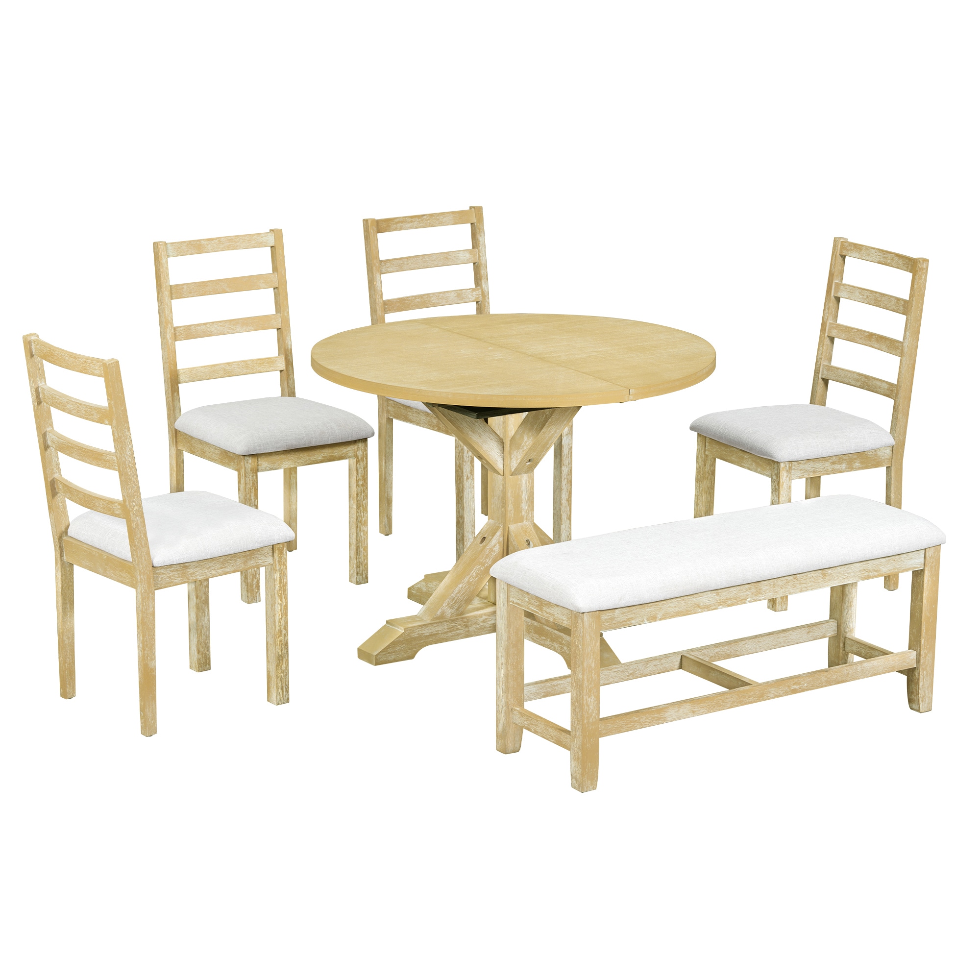 SINOFURN SYA010557BG Natural Rustic Dining Room Set with Round Table ( Seats 6 )