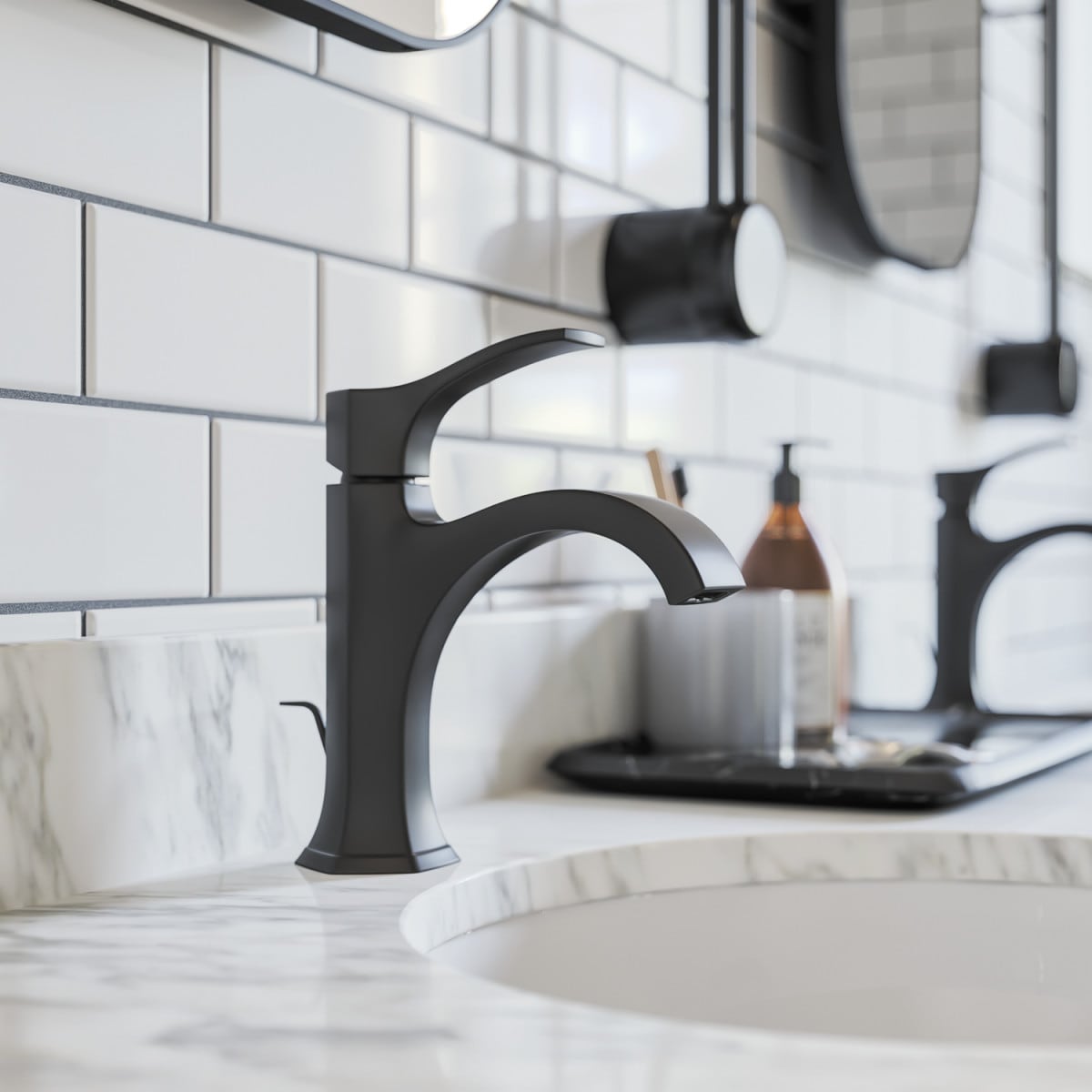 Matte Black Art Deco Single Hole Bathroom Faucet