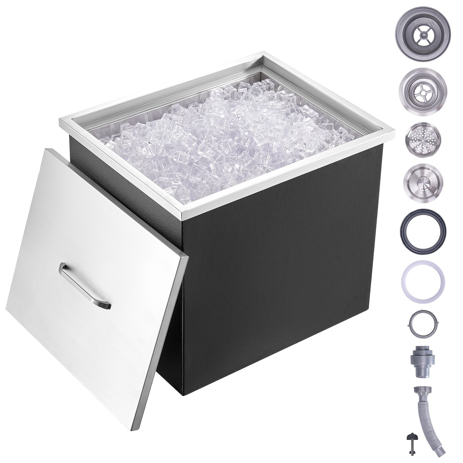 Mecale YAS-7PHFKN Stainless Steel SUS304 21-in Drop-In Ice Chest 82.4-Quart Commercial Ice Bin with Standard Cover Silver