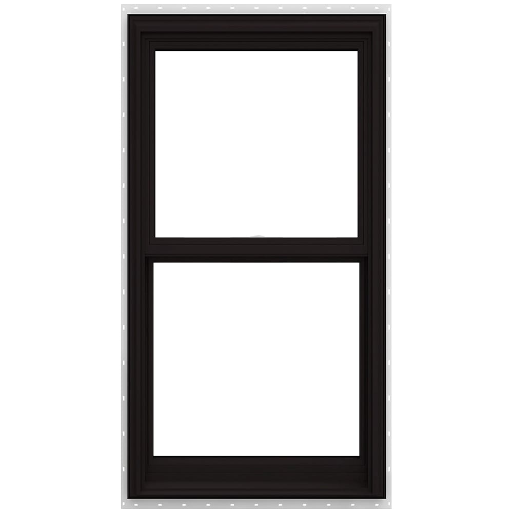 JELD-WEN LOWOLJW240200020 V-2500 29-1/2-in x 53-1/2-in Black White Vinyl New construction Double Hung Window Low-E argon Double Pane Glass (Full Screen Included)