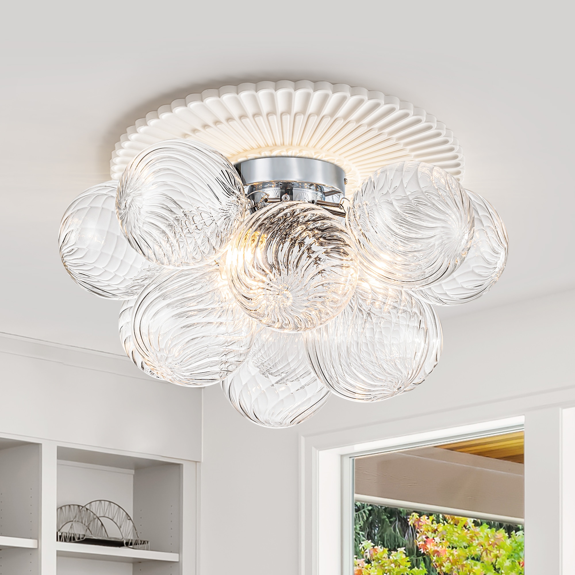 Alynzee 18.50-in 3-Light Modern Chrome Semi Flush Mount Ceiling Light With Clear Swirled Bubble Glass