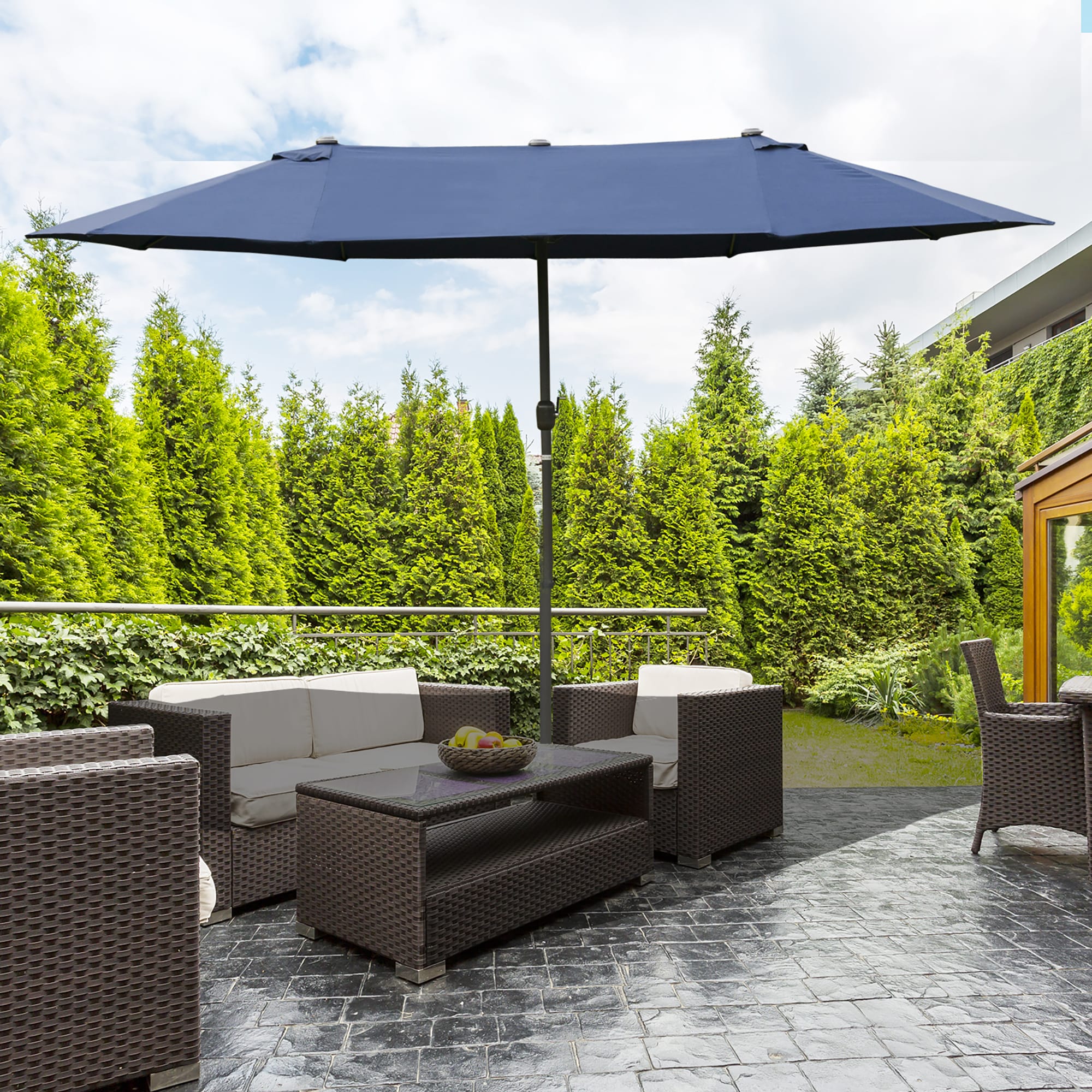 Fun Orange FUNHWCP98 15.1-ft Steel Blue No-tilt Market Patio Umbrella with Base