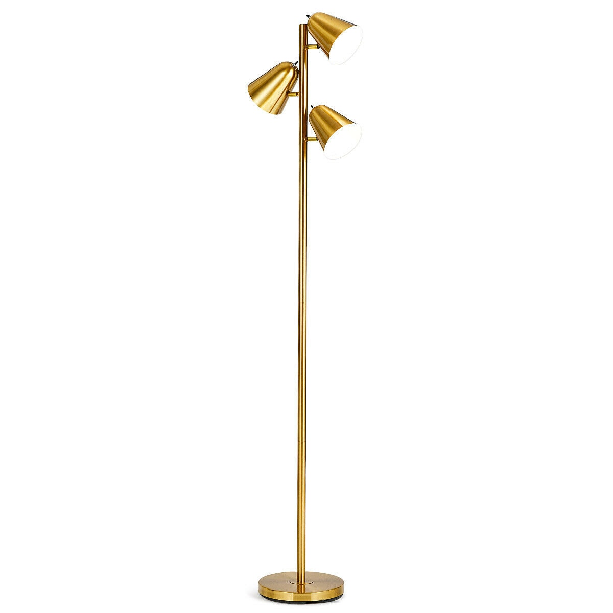 Slickblue Modern 3 Light Adjustable and (64 In) Gold Metal Floor Lamp with Metal Shade 3 LED Bulbs Included Individual Switches for Living Room or Bedroom Office