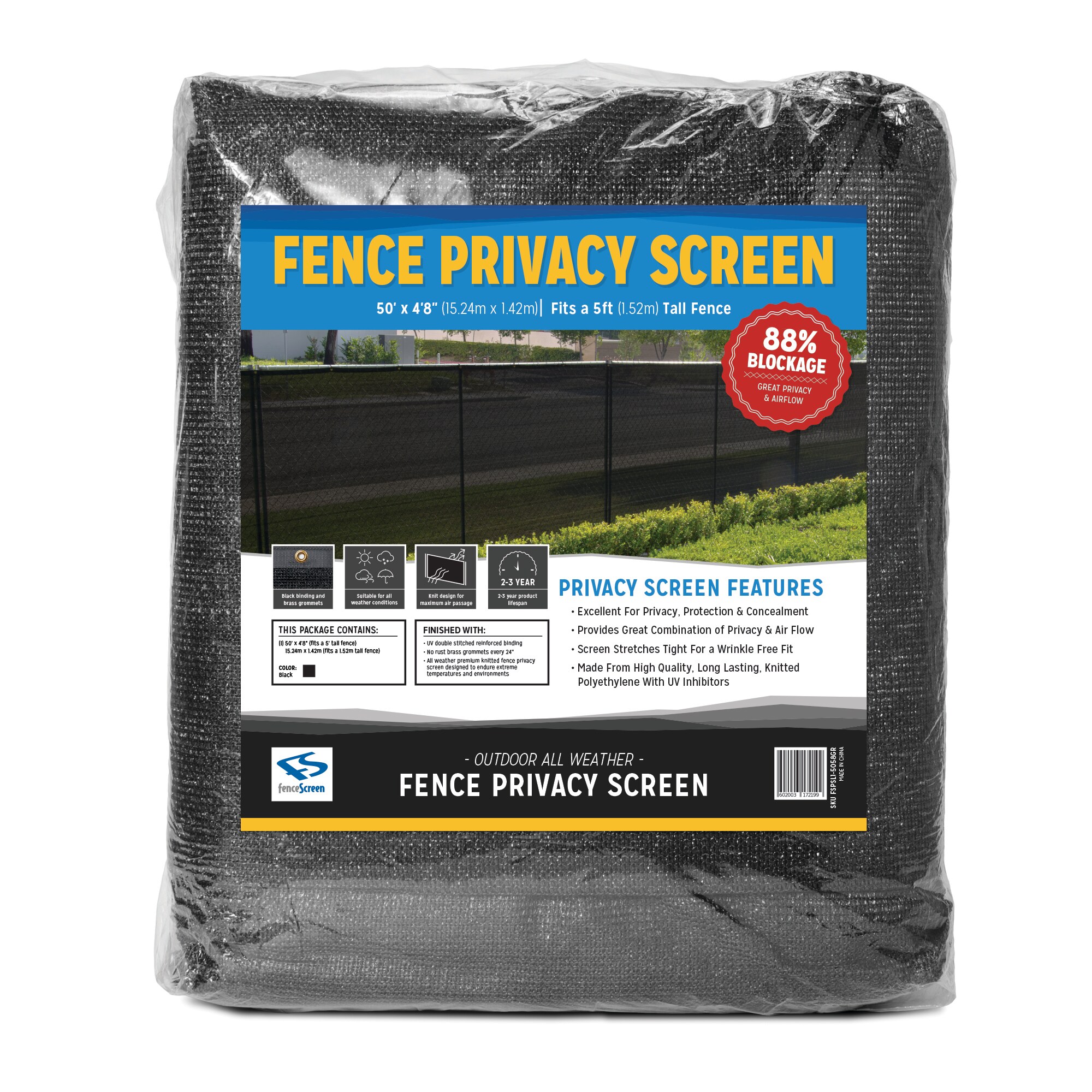 FenceScreen FSPSL1-5048BK Jet Black Hdpe Chain Link
