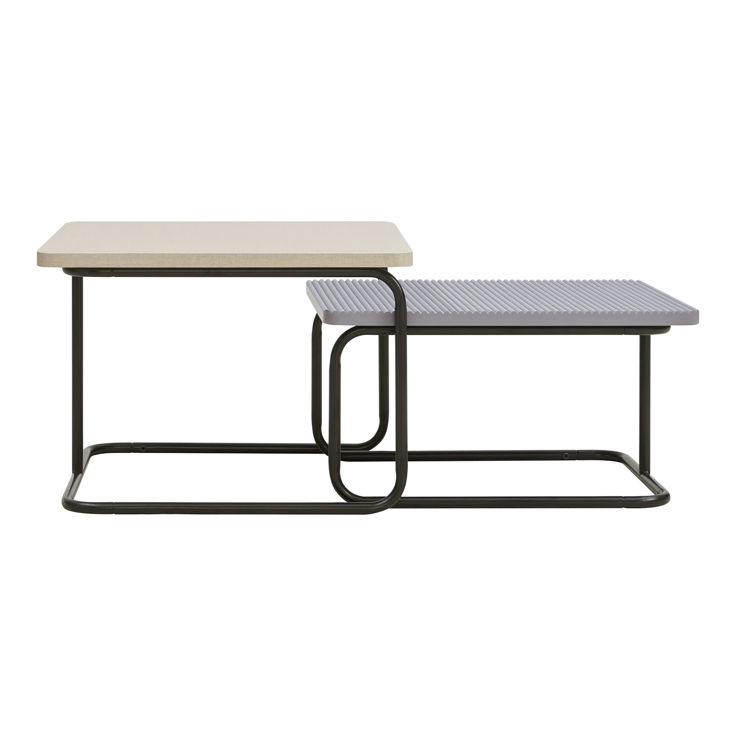 Modern Cream and Gray Textured 2-Piece Nesting Coffee Table Set