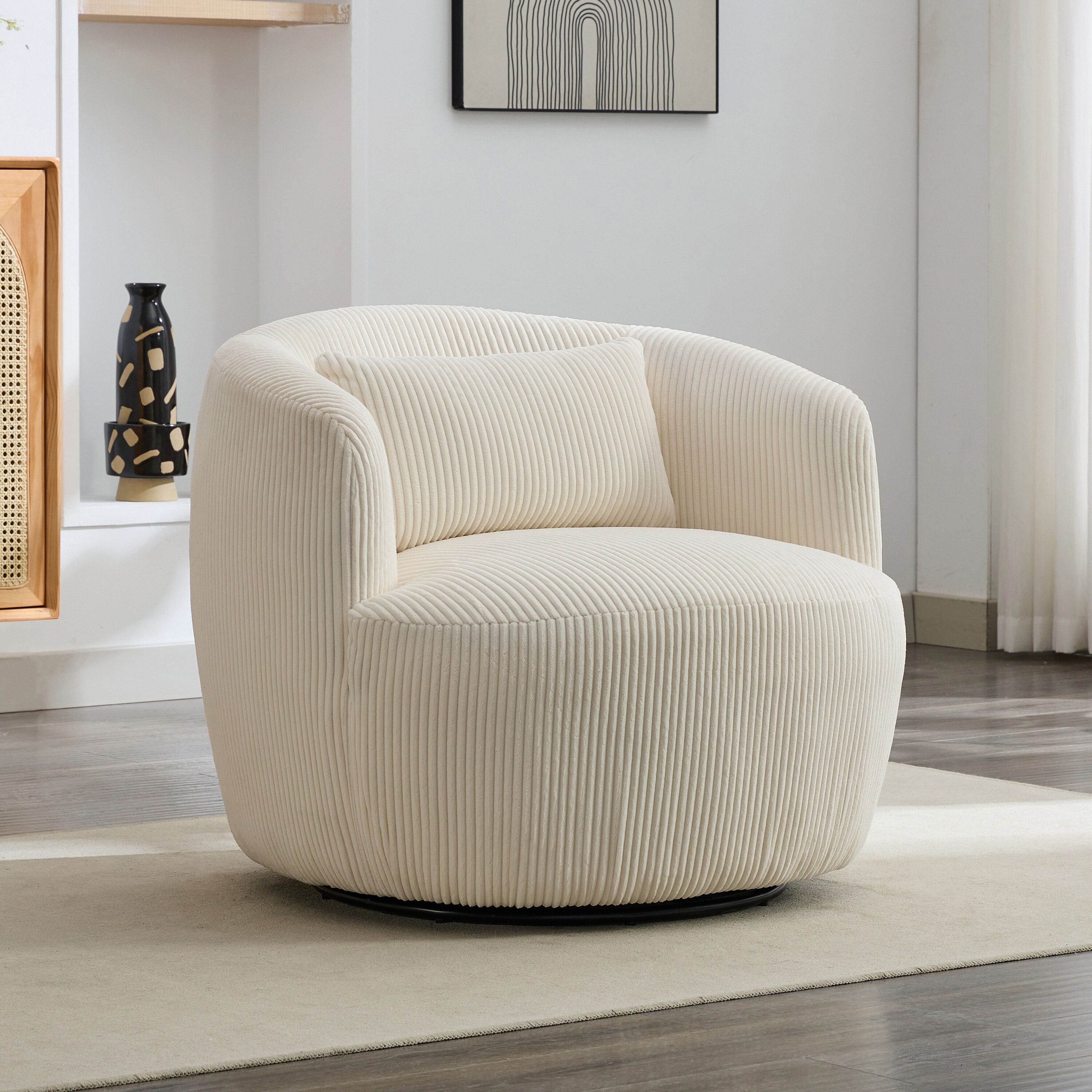 Hrinhom - 34.25-in W Modern IVORY Corduroy Swivel Accent Armchair