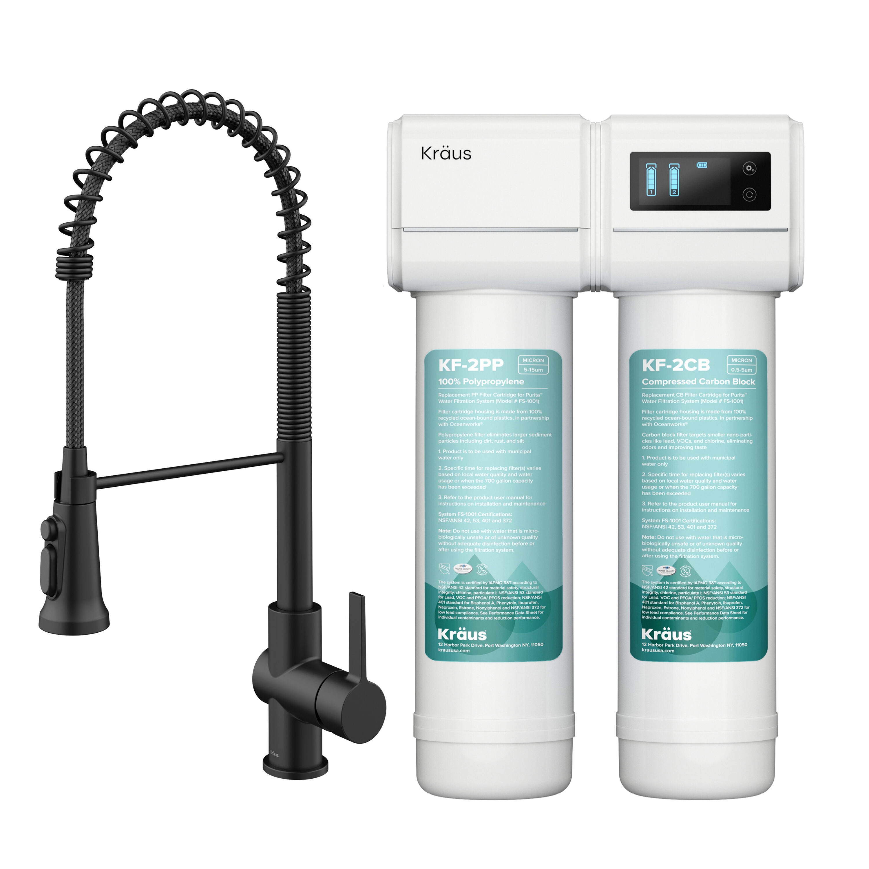 Kraus FS-1001-KFF-1691MB Purita Dual-stage Carbon Block Under Sink Water Filtration System with Matte Black Faucet