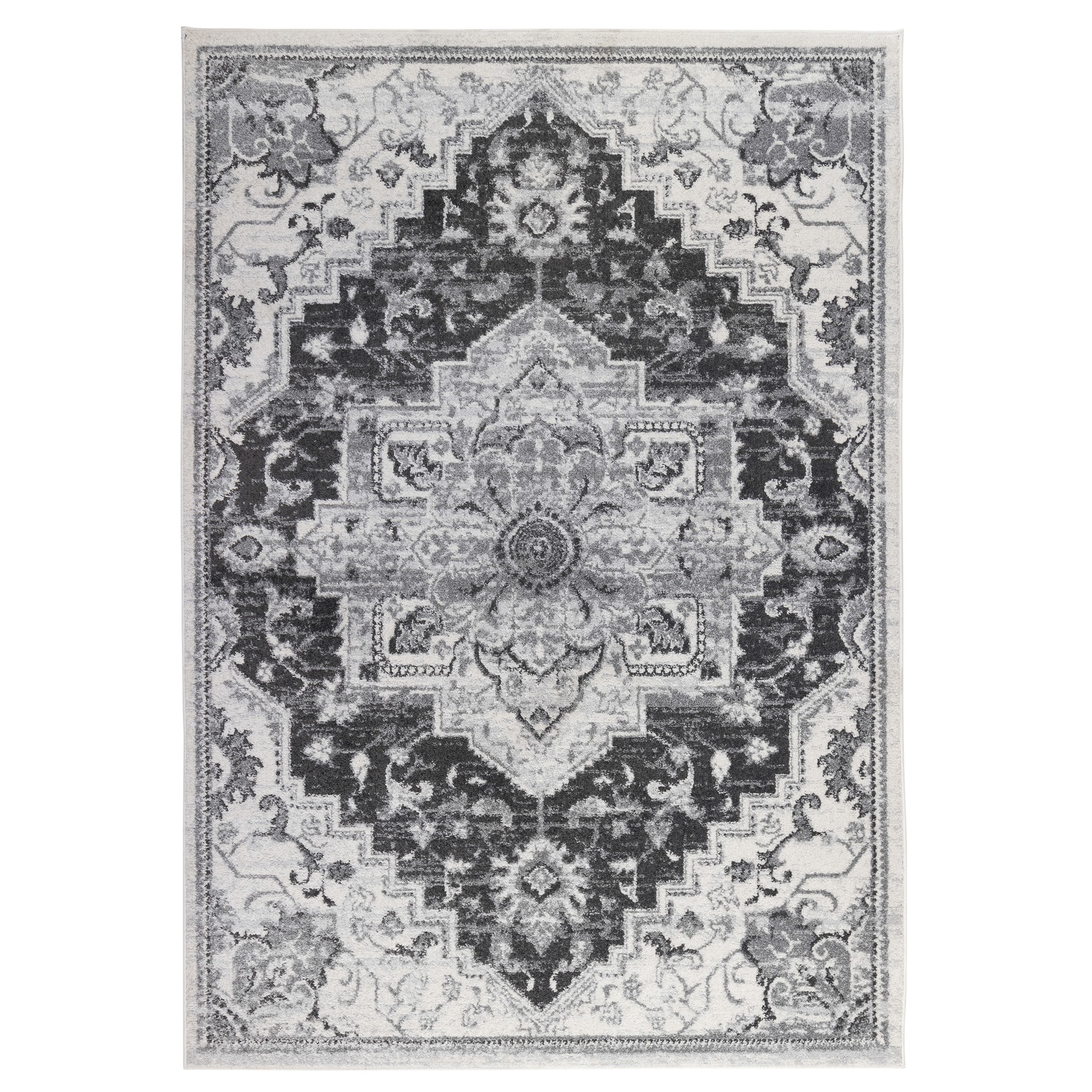 AMER ALX890203 Alexandria 2 x 3 (ft) Loomed Polypropylene Dark Gray Rectangular Indoor Medallion Throw rug