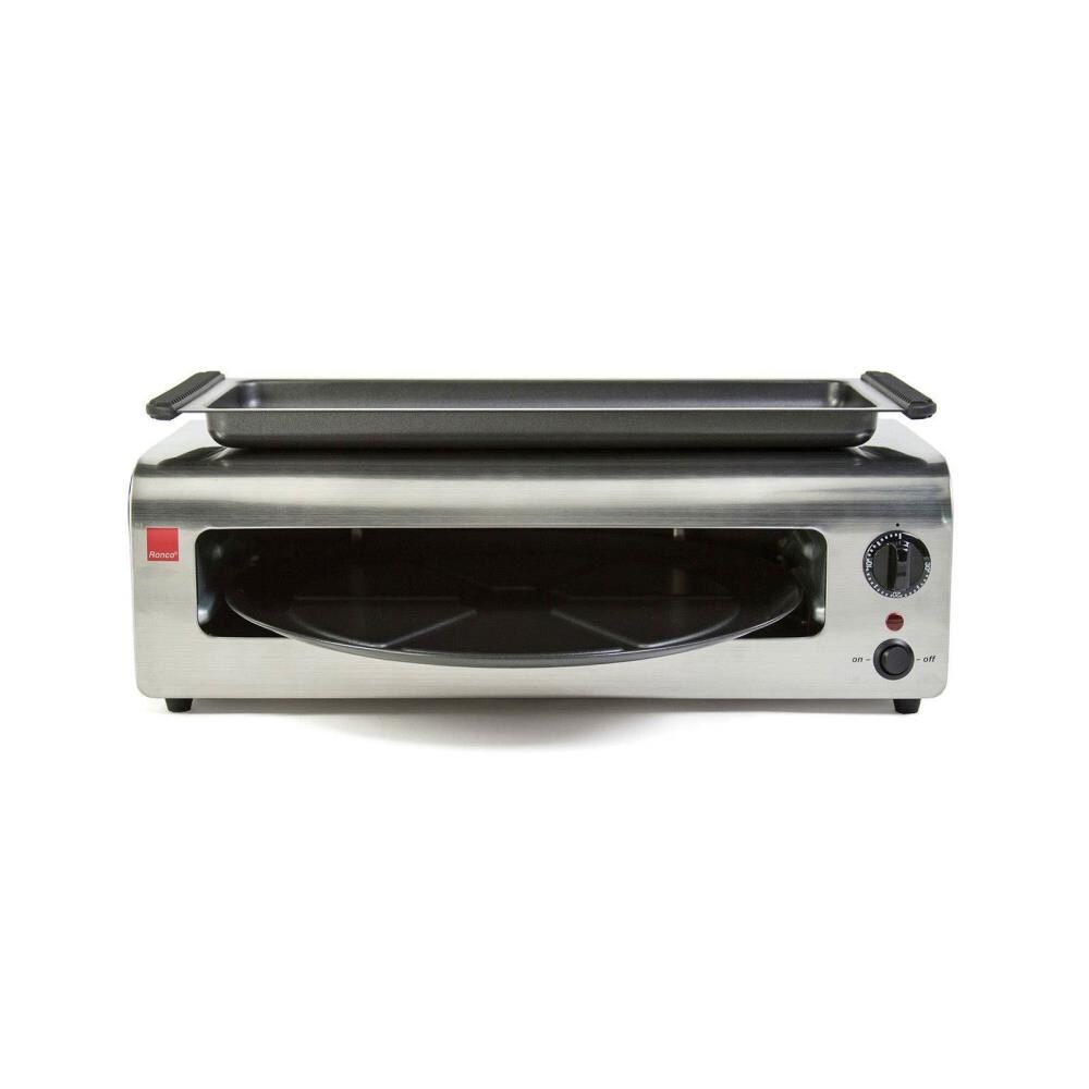 Pizza Oven with Warming Tray Party Convection Oven Cooks 40% Faster Dishwasher Safe Accessories Black Countertop Open-Air Convection Oven Ronco Pizza and More Includes Warming Tray and Non-Stick Pan Automatic Shut-Off Timer 