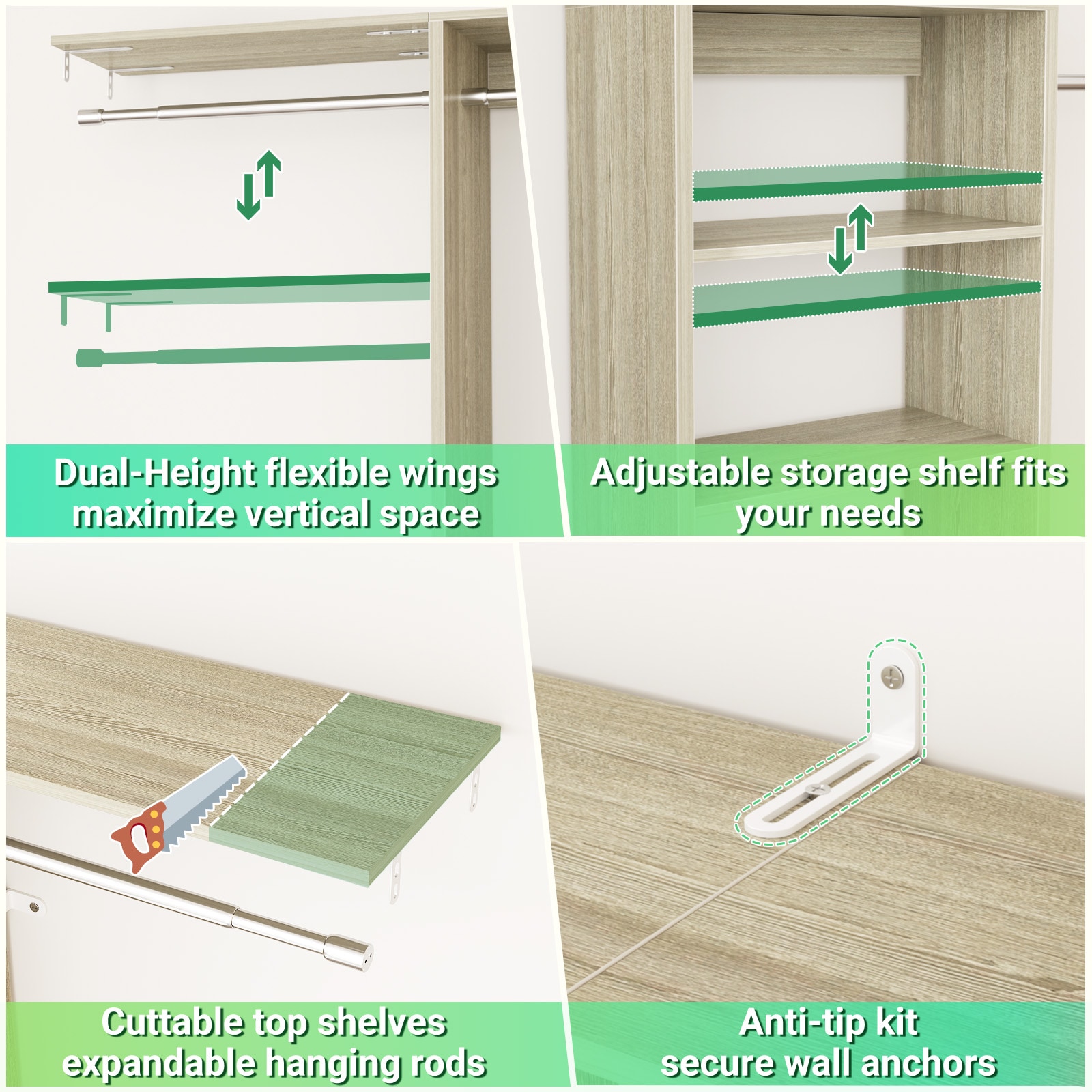 Aheaplus N-JYMNYGJ4FT-WO Wood-Closet-Kits - View #3
