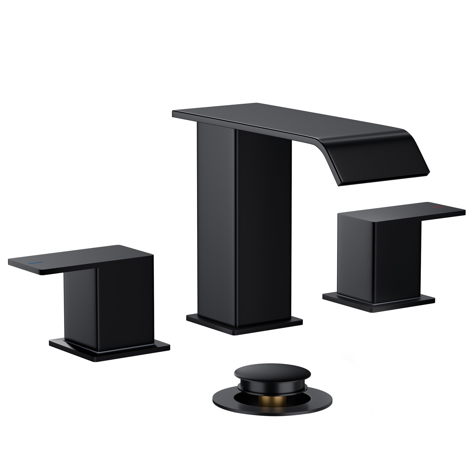 FURUISI LB03108 Matte Black Widespread 2-handle High-arc Commercial/Residential Handle Bathroom Sink Faucet with Drain