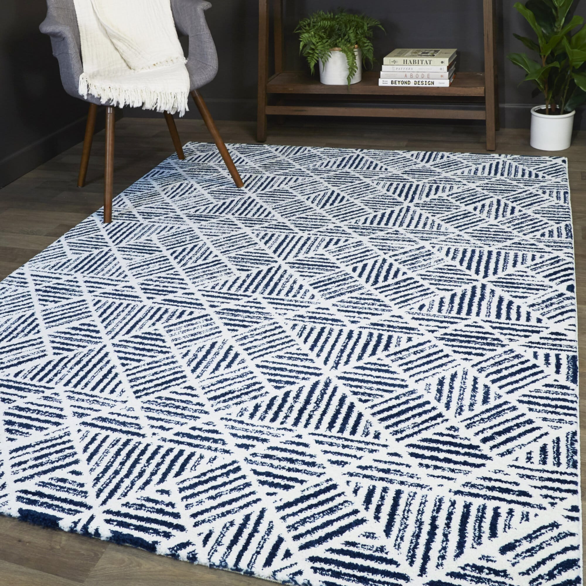 Balta 3098782 Frederic 5 x 7 (ft) Loomed Polypropylene Cream/Navy Rectangular Indoor Geometric Bohemian/Eclectic Area rug