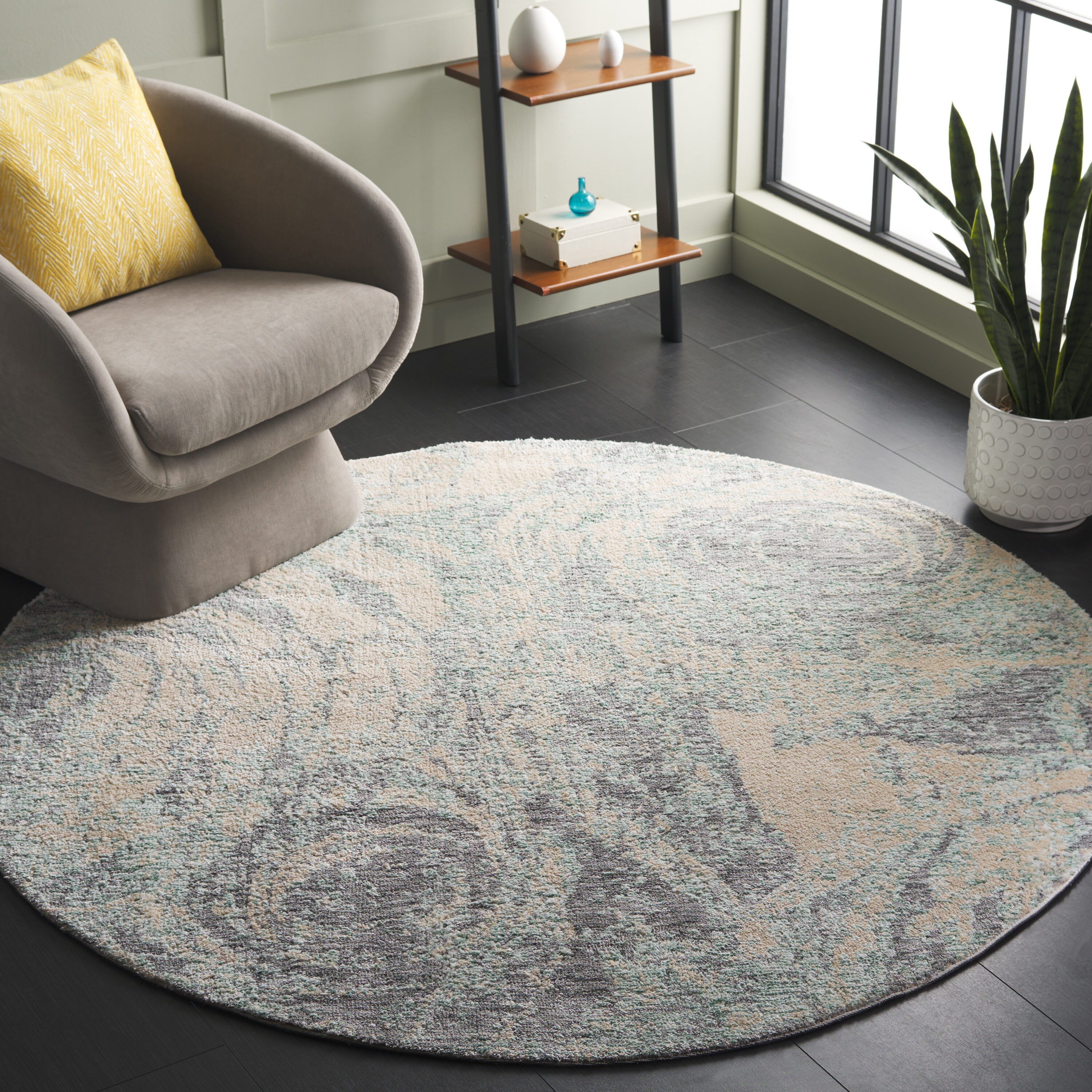 Audrey 107 Blue/Gray Contemporary 6ft x 6ft Round Rug