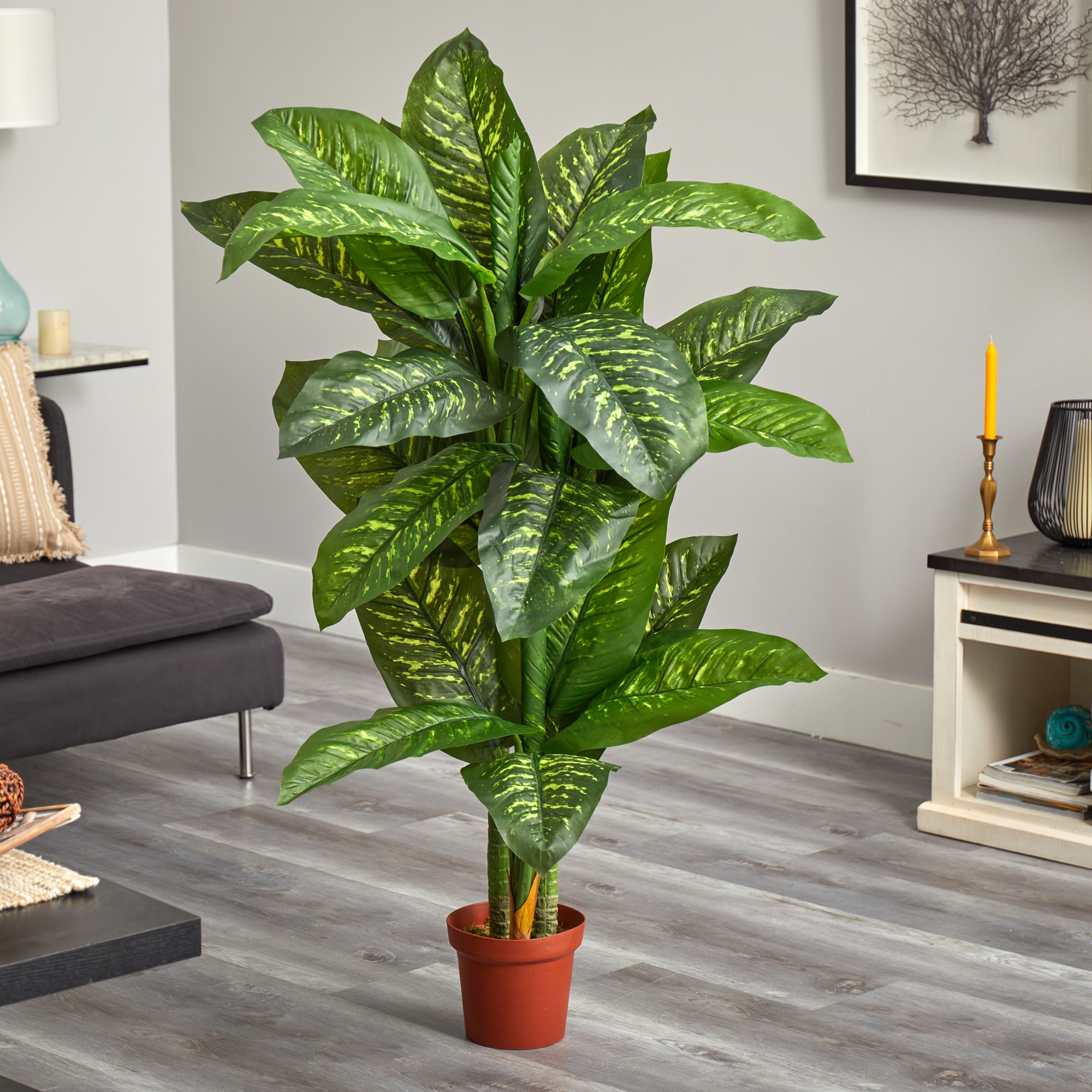 5' Green Dieffenbachia Silk Potted Floor Plant