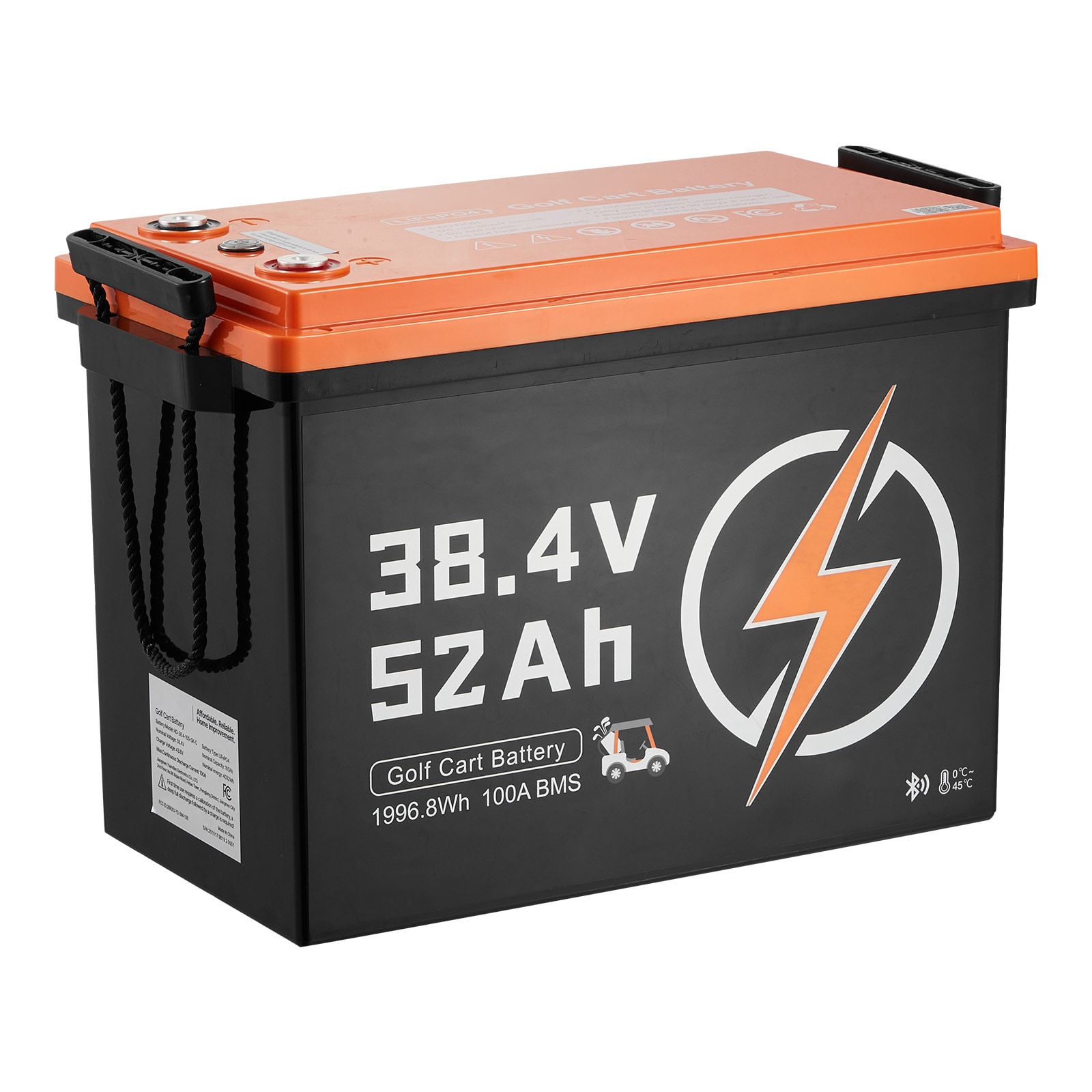 VEVOR 36V (38.4V) 52AH Lithium Golf Cart Battery with 18A Charger Lifepo4 Battery Kit Built-in 100A BMS 4000 Cycles 2C Discharge Rate Bluetooth and Mobile APP for Golf Carts Trolling Motors