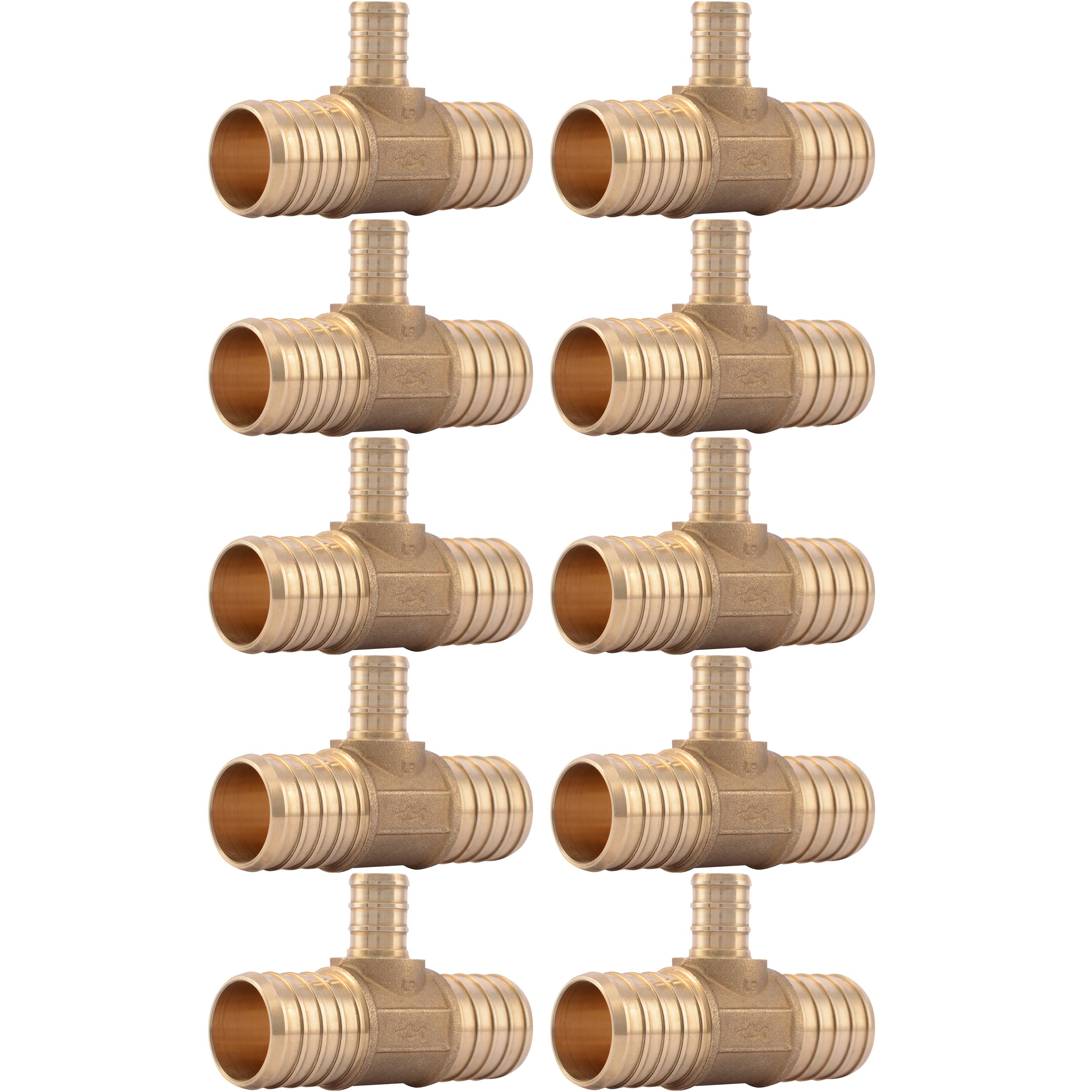 SharkBite  1 Inch x 1 Inch x 1/2 Inch Crimp Reducing Tee Pack of 10 Brass Plumbing Fitting PEX Pipe PE-RT UC415LF