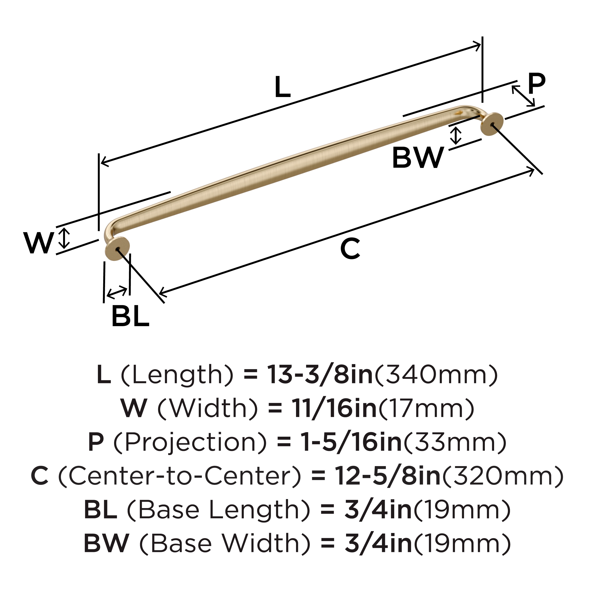Golden Champagne 12-5/8 inch Polished Bronze Bar Pull
