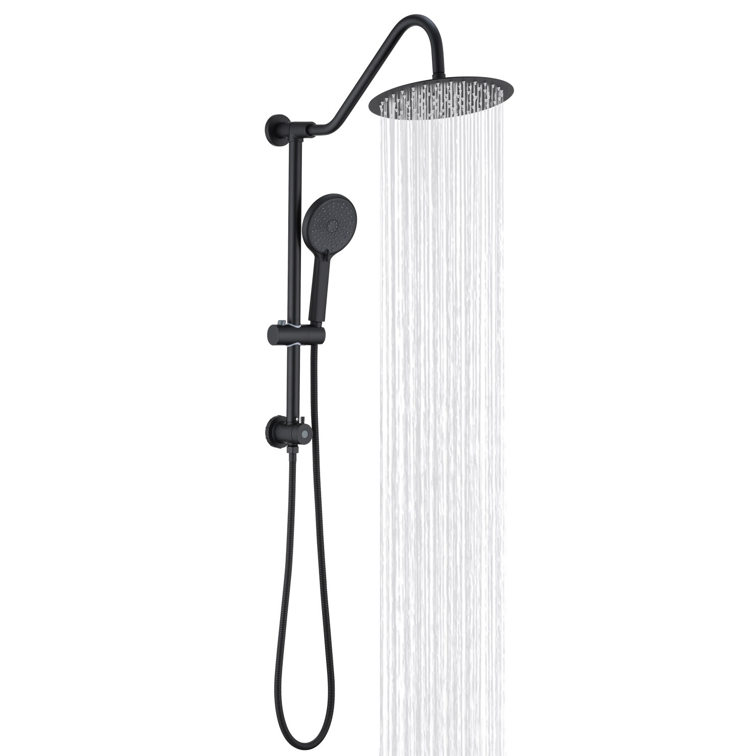 UCLIMAA 10 Inch Rain Shower Head with Handheld System 24 Inch Drill Free Slider Bar 4 Setting Handheld Spray Stainless Steel Hose Low 3 Way Diverter