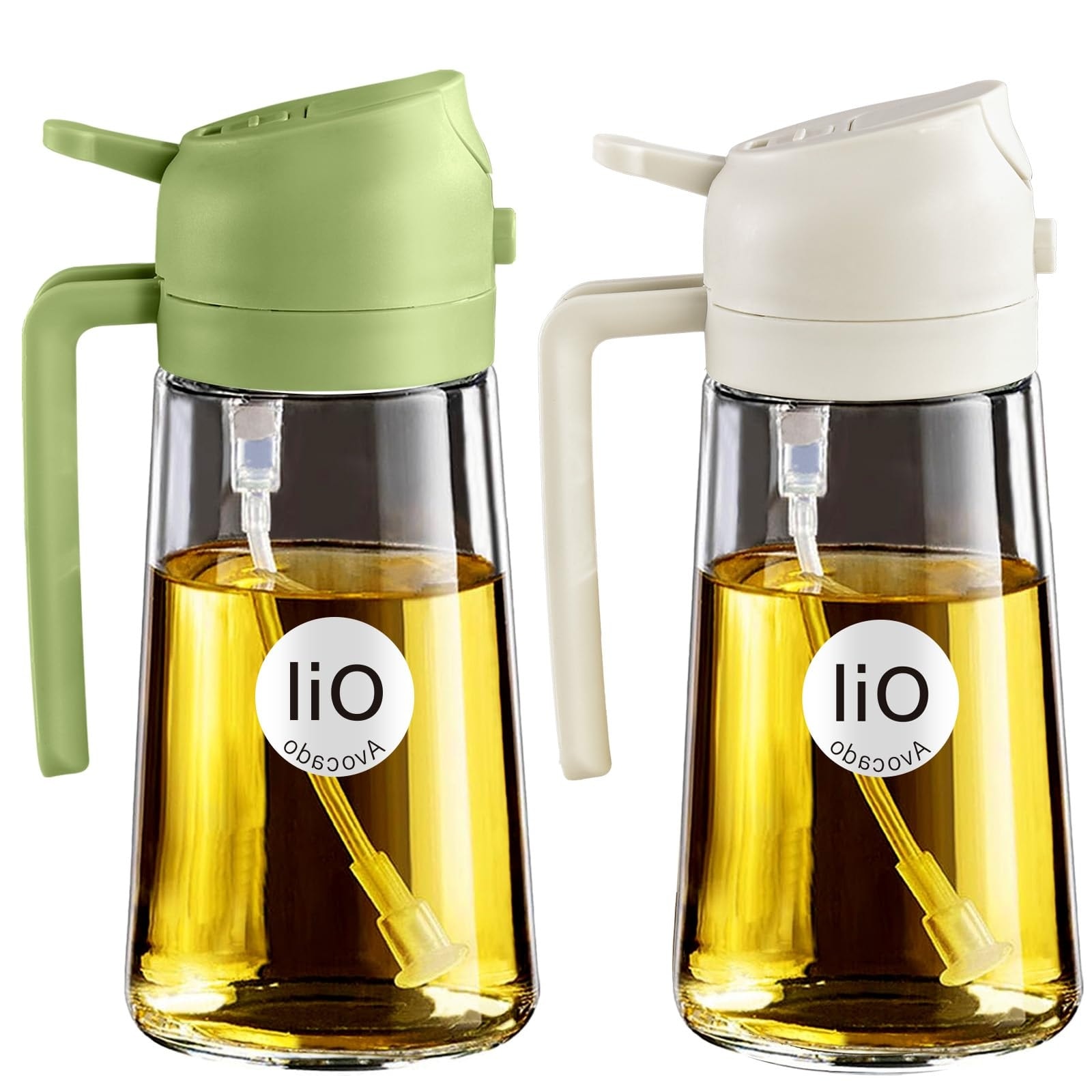 Aoibox  2 pcs 16 oz Oil Sprayer Bottle Set Food Grade Glass Dual Function Oil Dispenser and Sprayer for Cooking Salad Frying BBQ Includes Stickers