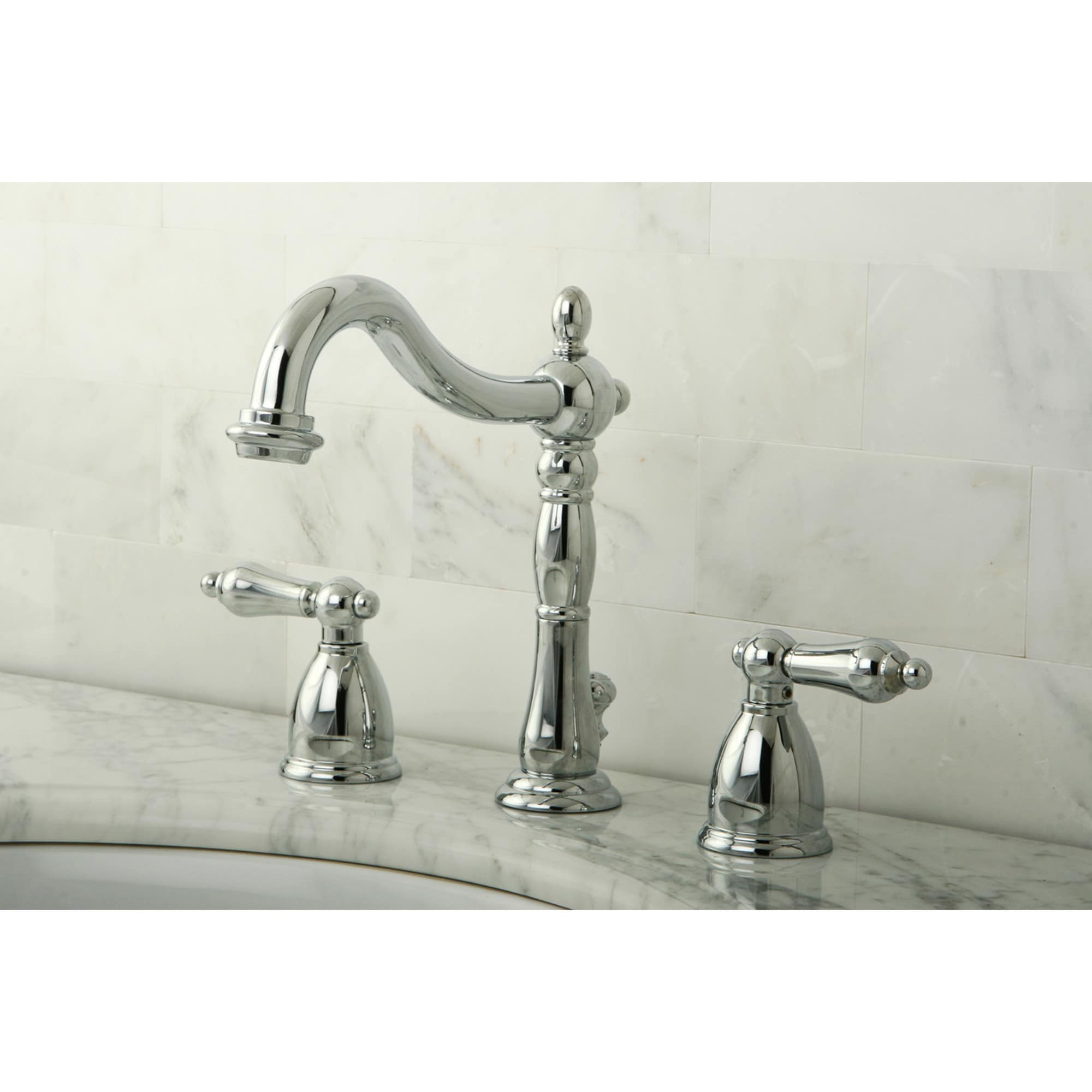 Kingston Brass WLKB1971AL Georgian Chrome Widespread 2-handle High-arc Residential Handle Bathroom Sink Faucet with Drain