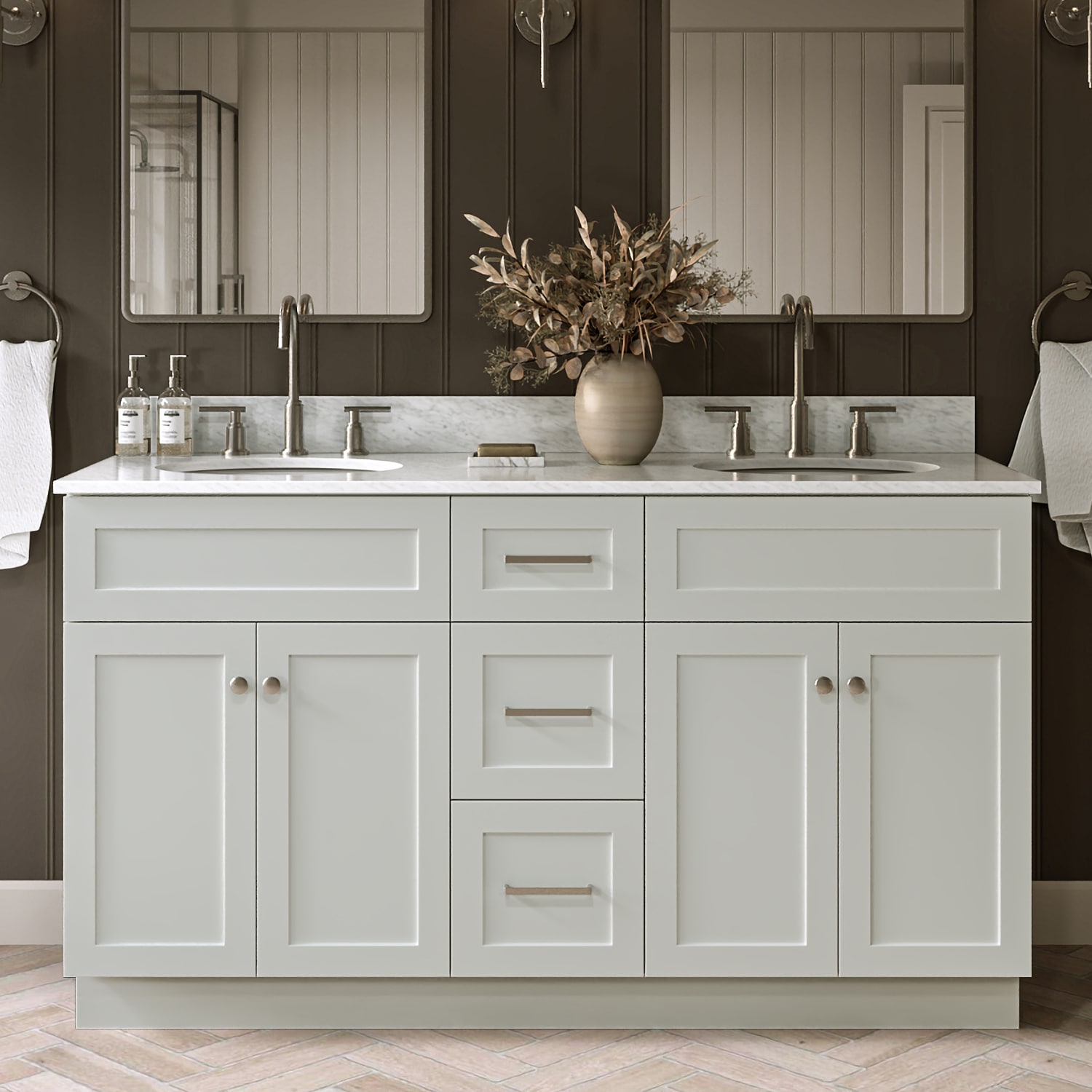 ARIEL Hamlet 60-in Gray Undermount Double Sink Bathroom Vanity with 0.75" Carrara White Marble Natural Marble Top