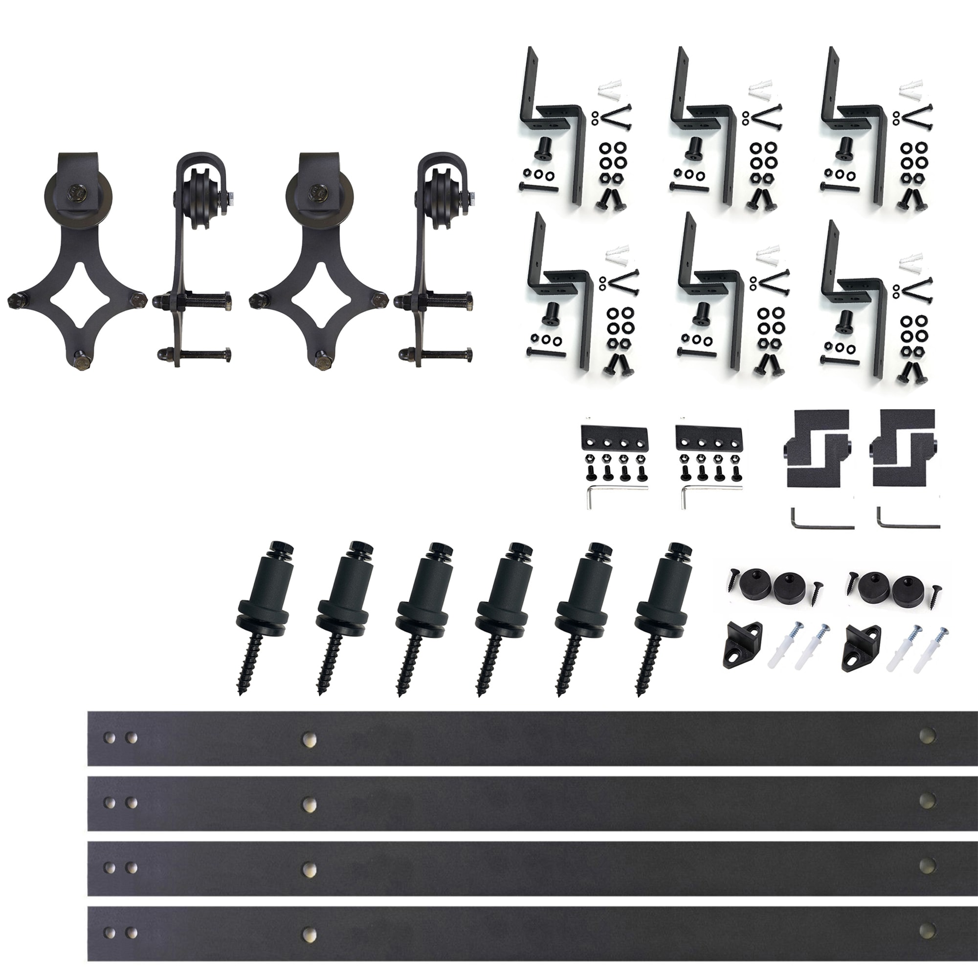 HOMACER LX3TGH108C 108-in Rustic black Black Indoor Diamond Double bypass Barn door hardware kit
