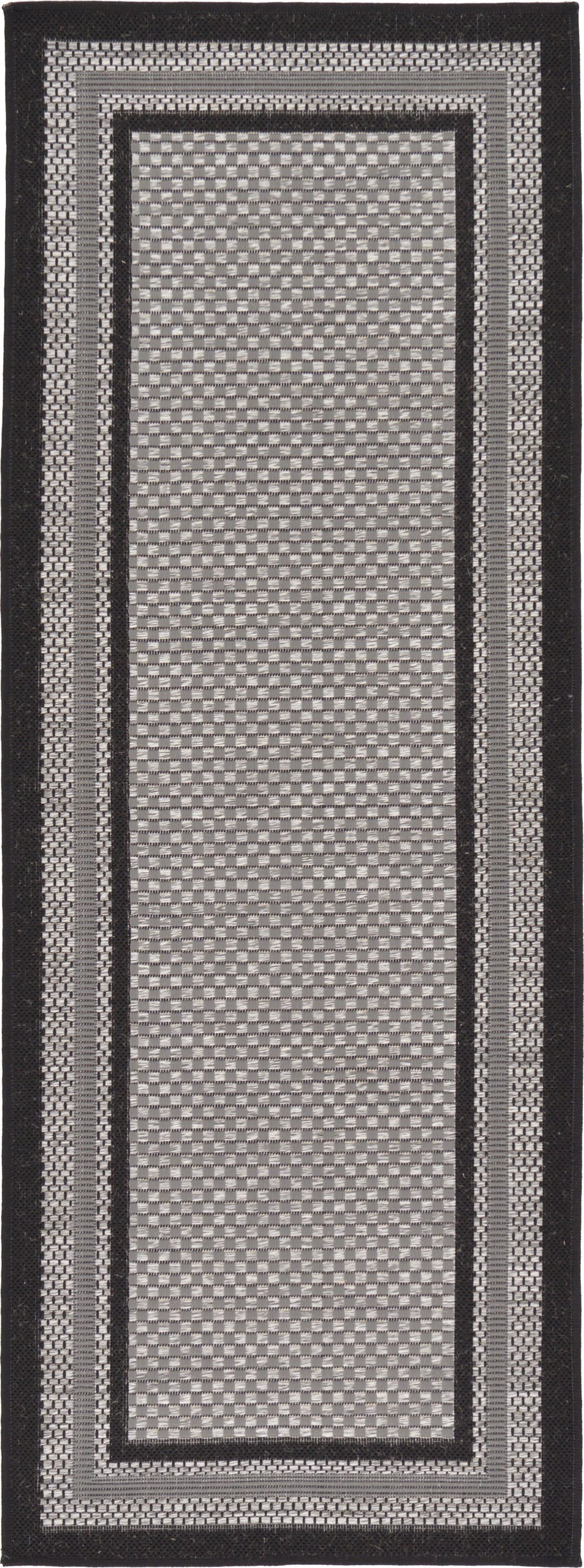 Unique Loom 3127206 Multi Border Outdoor 2 x 6 (ft) Loomed Polypropylene Gray/Black Rectangular Indoor/Outdoor Geometric Runner rug