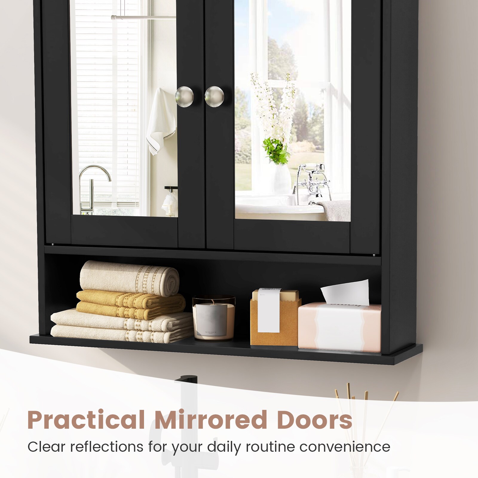 WELLFOR 22.25-in x 23-in x 5.25-in White Bathroom Wall Cabinet