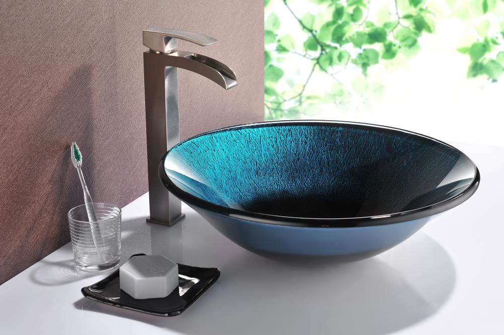 Marine Crest Blue and Black Glass Vessel Sink