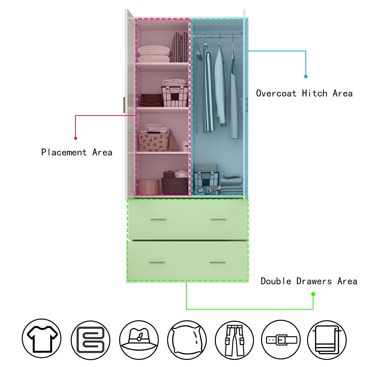 MFR Furniture Modern Farmhouse Armoire Dresser Wardrobe Closet Storage  Organizer Features 2 Door Cabinet & 2 Drawers for Your Bedroom. Distressed